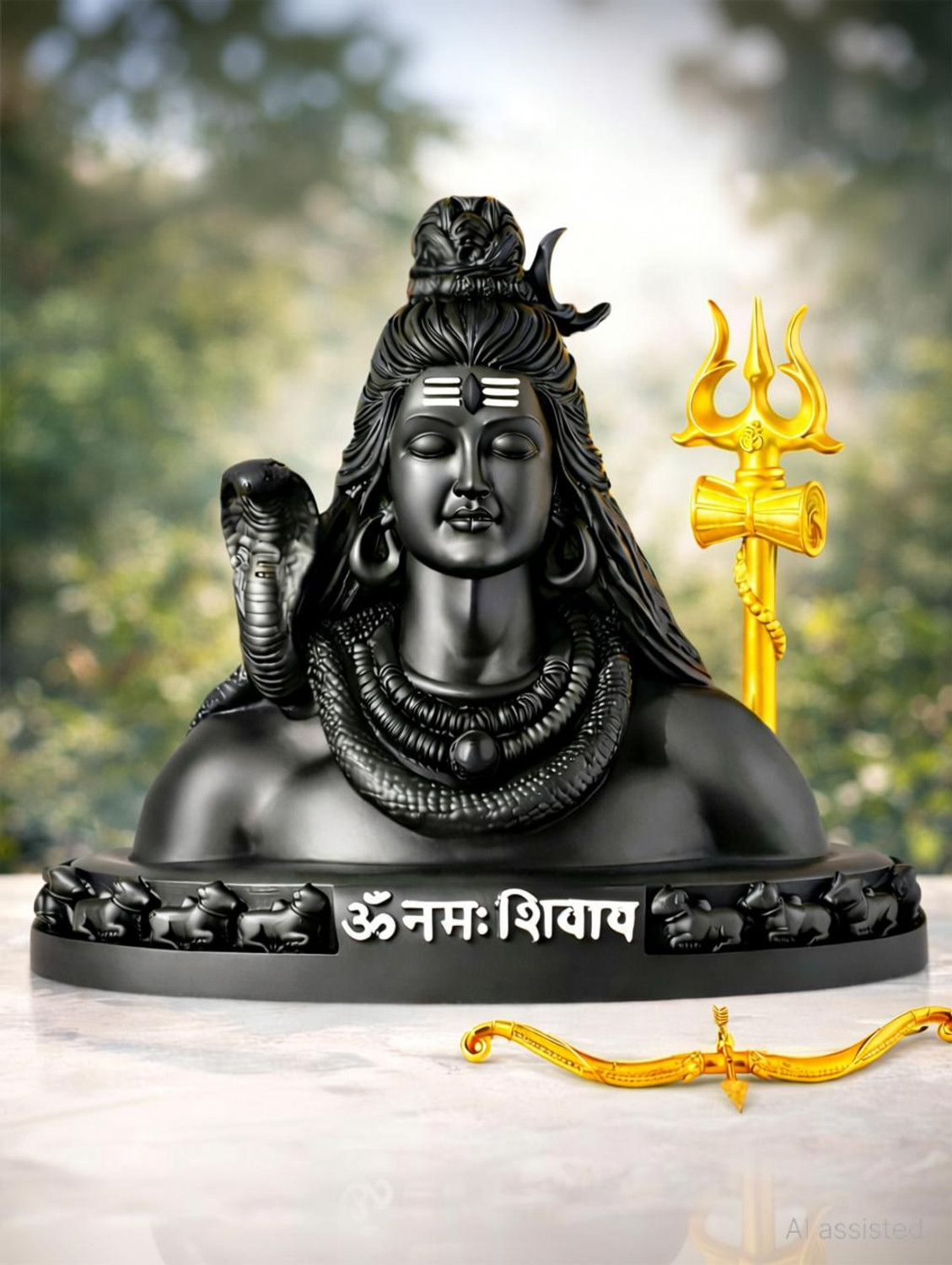 Image of shyam lalla handicraft Shiv Ji Murti with Brass Trishul | Car Dashboard Decoration Idol Decorative Showpiece - 9 cm