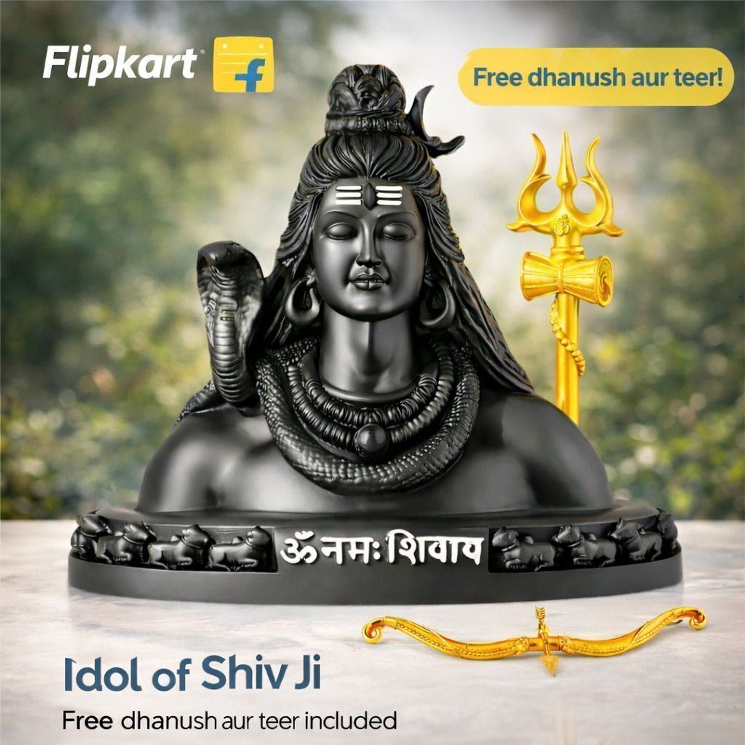 Image of shyam lalla handicraft Shiv Ji Murti with Brass Trishul | Car Dashboard Decoration Idol Decorative Showpiece - 9 cm
