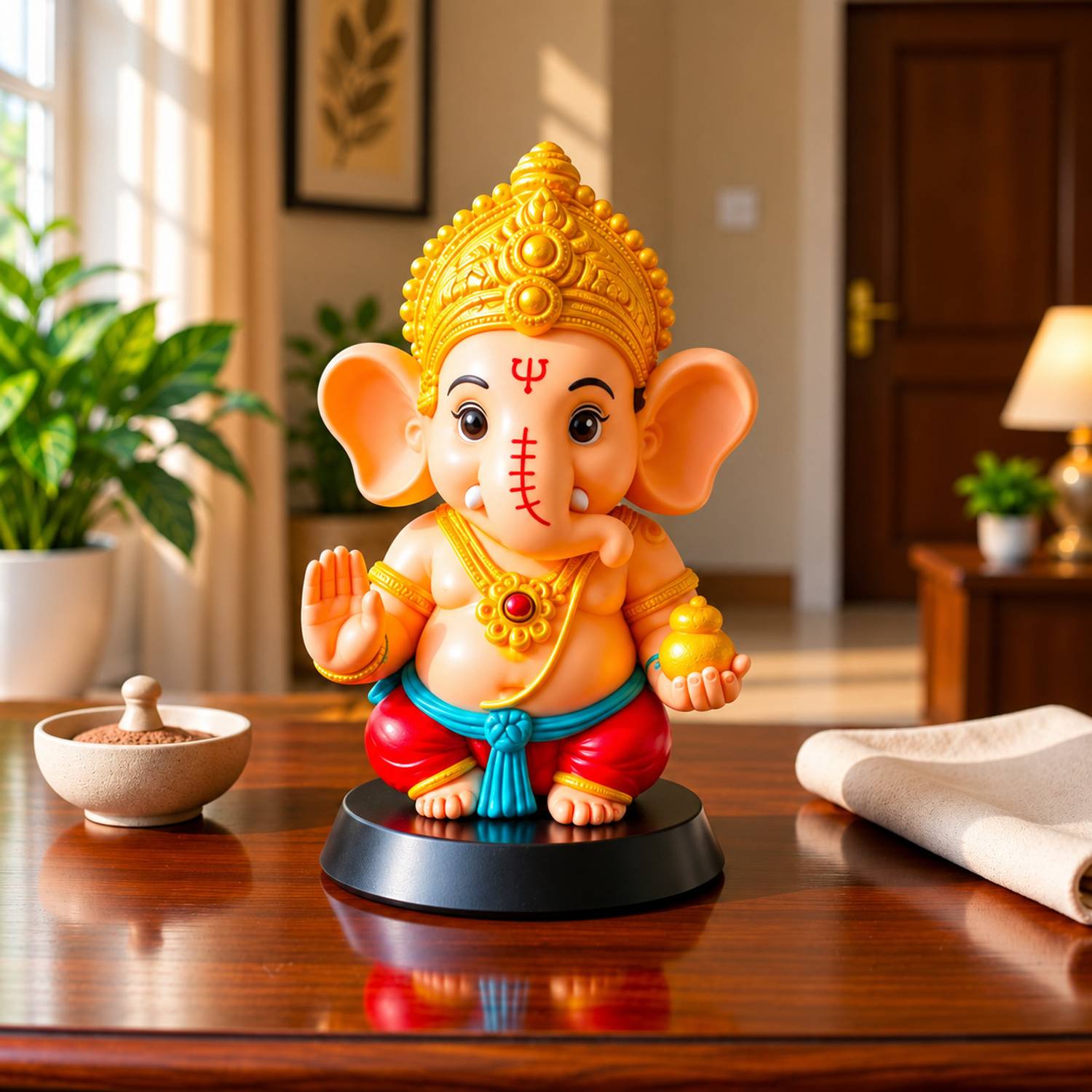 dipyssm Lord Ganesha Idol Resin Showpiece for Home Office Desk Car Dashboard Decor Decorative Showpiece - 11 cm
