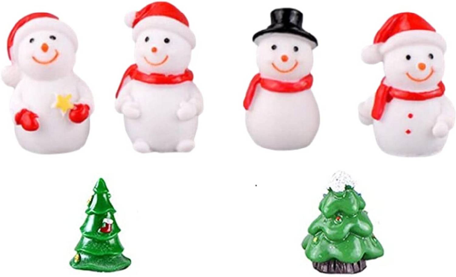 BHOOLU&GOOLU Cute Snowman & Tree Resin Miniature Figure - 6 Pcs Set Decorative Showpiece  -  3.5 cm