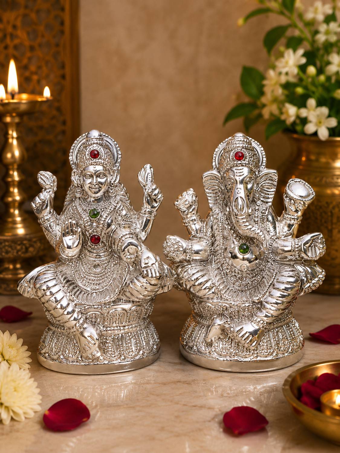 unique handicraft Lord Ganesha & Laxmi Idol set 4 Inch Decorative Showpiece - 10.2 cm