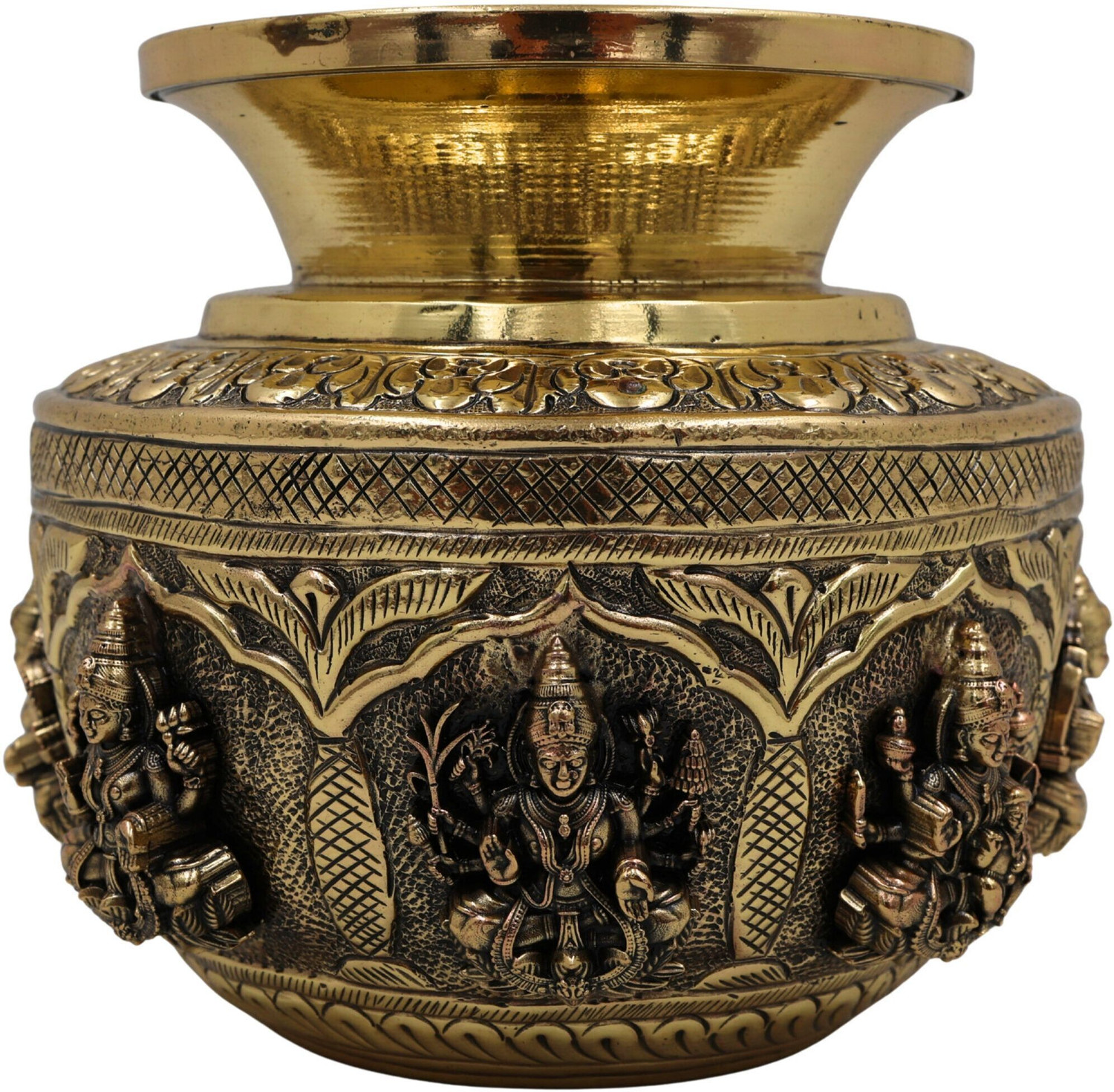 Image of Bhunes Brass Asta Lakshmi Kalash Lotiya Pooja Decor Brass 13 cm Decorative Showpiece - 13 cm