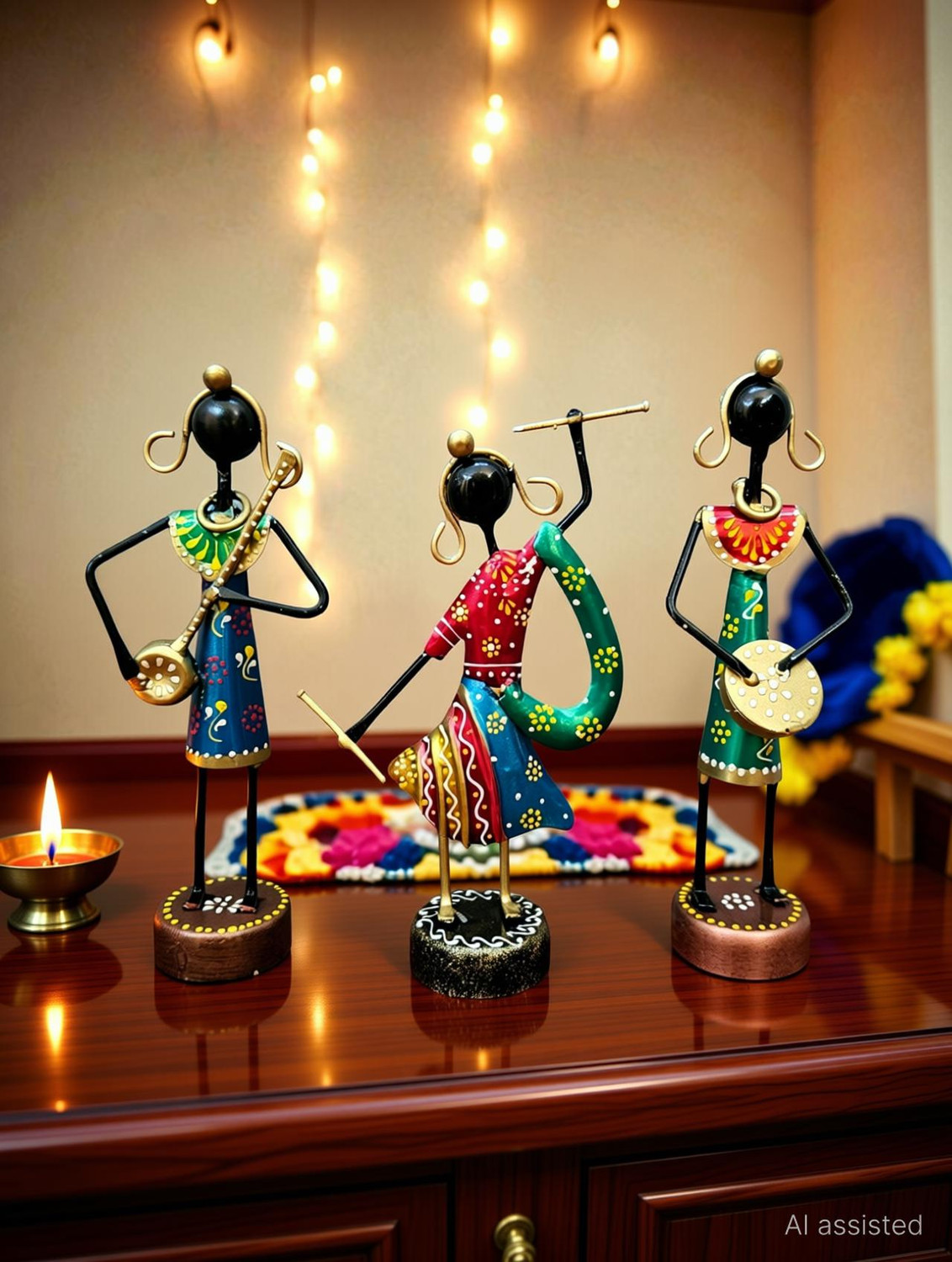 Image of Handicrafy Metal Rajasthani Musician Showpiece Set of 3 Decorative Showpiece - 16 cm
