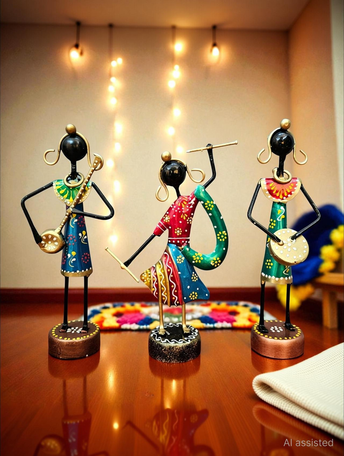Image of Handicrafy Metal Rajasthani Musician Showpiece Set of 3 Decorative Showpiece - 16 cm