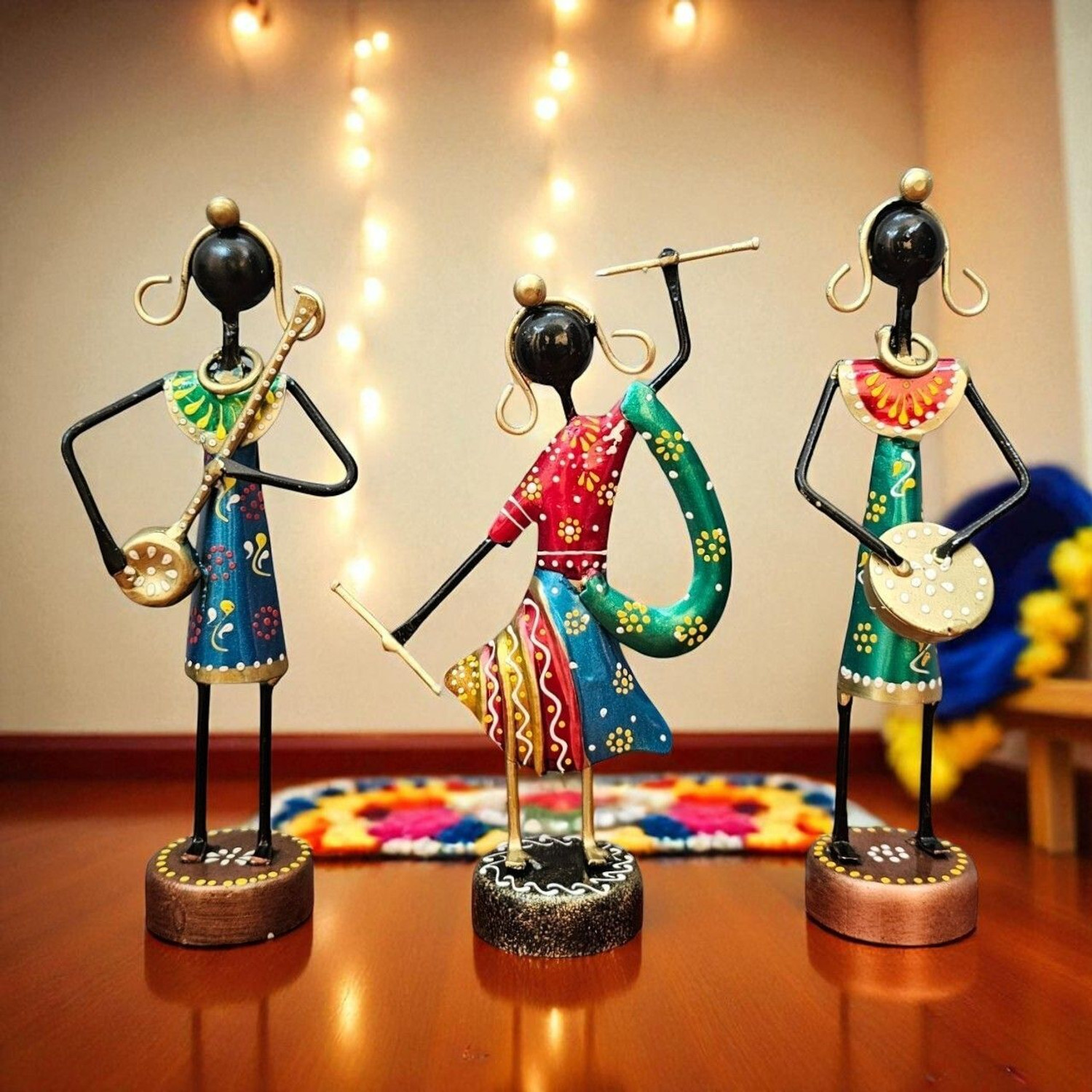 Image of Handicrafy Metal Rajasthani Musician Showpiece Set of 3 Decorative Showpiece - 16 cm