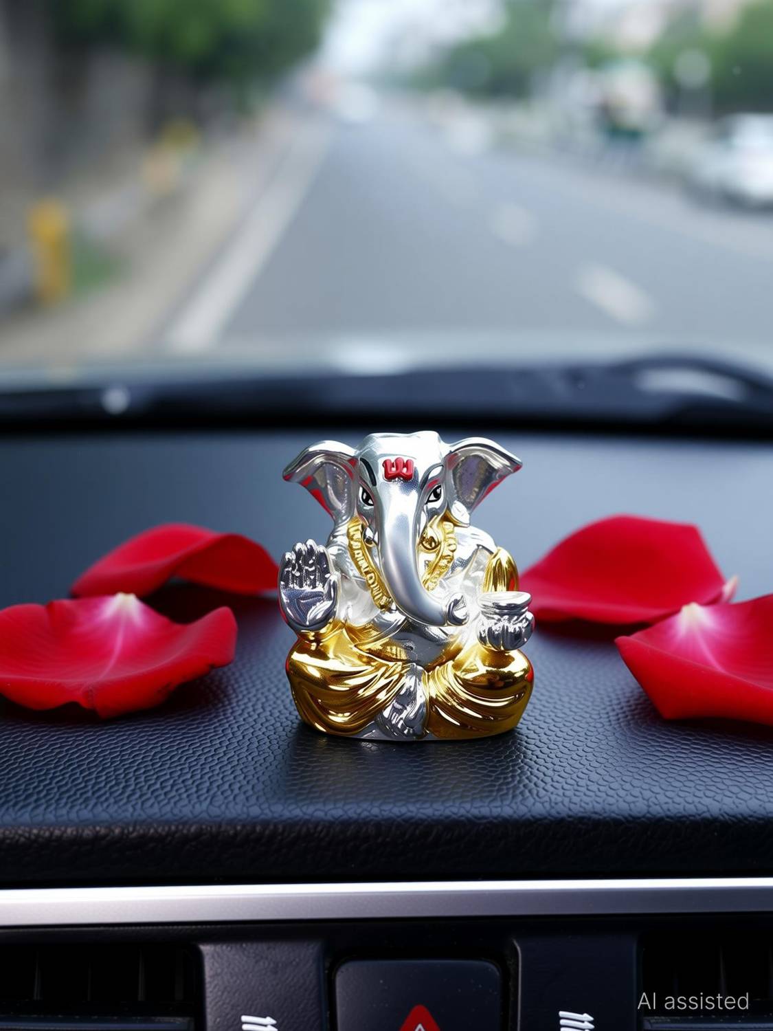 Neodrift Ganesh Idol for Car Dashboard (Real 24kt & 999 Silver Plated) Decorative Showpiece - 5 cm