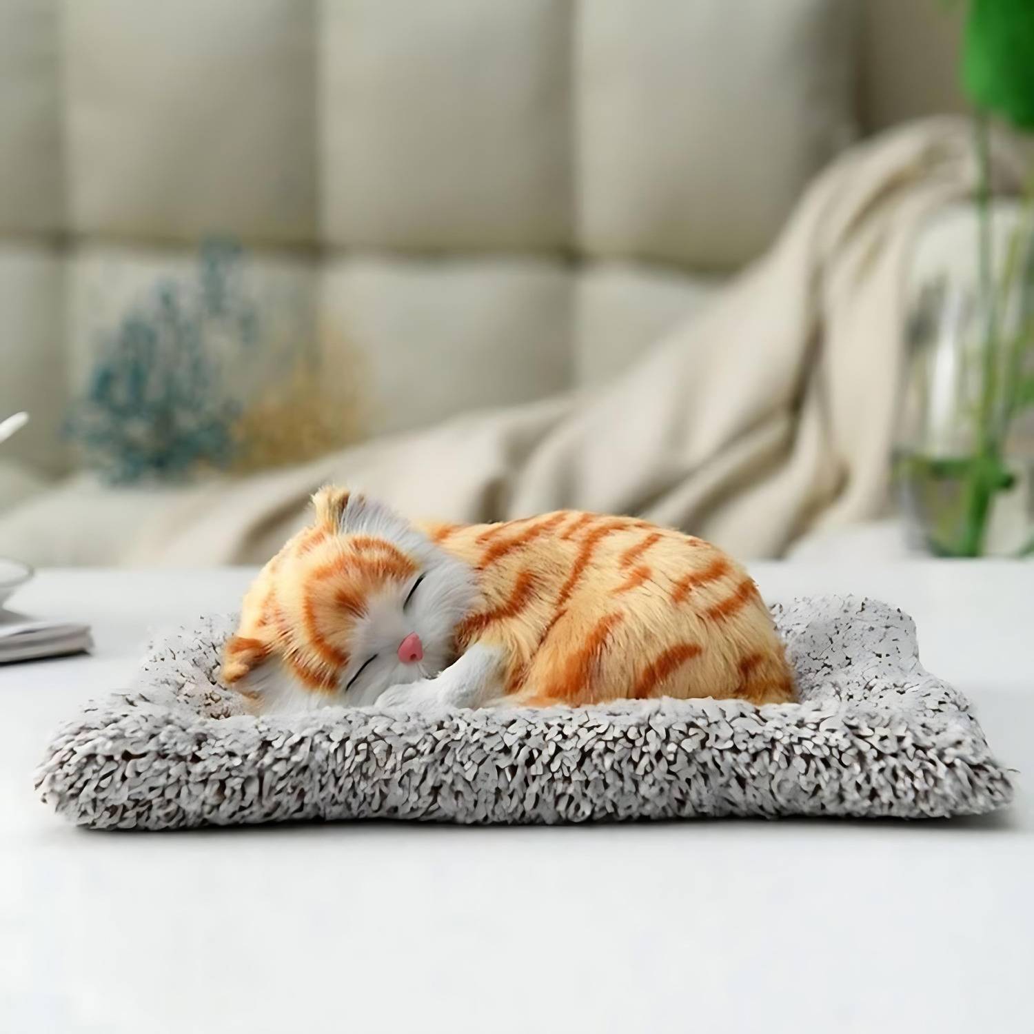 CHIPWOOD Cute Stuffed Sleeping Cat with Press Sound Effect | Cozy Cat Decorative Showpiece  -  10 cm