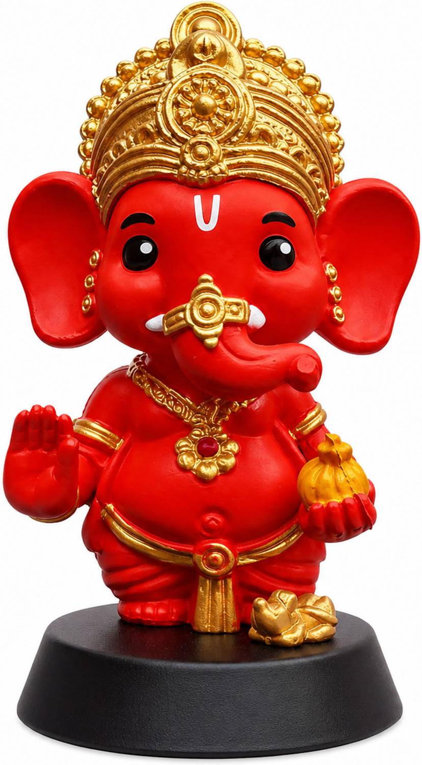 Jyotshika Royal Red Ganpati Blessing Idol Decorative Showpiece  -  10 cm