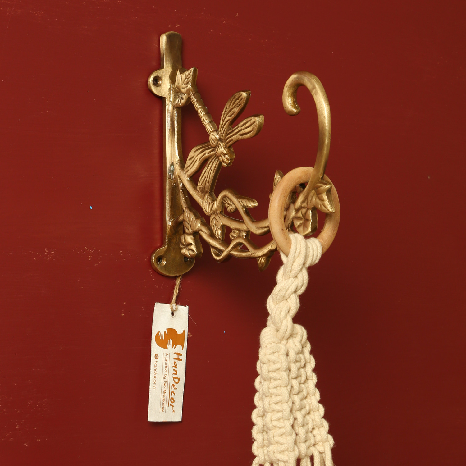 Image of Two Moustaches Brass Dragon Fly Style Handmade Brass Wall Lantern Diya Hanger Decorative Showpiece - 16.2 cm