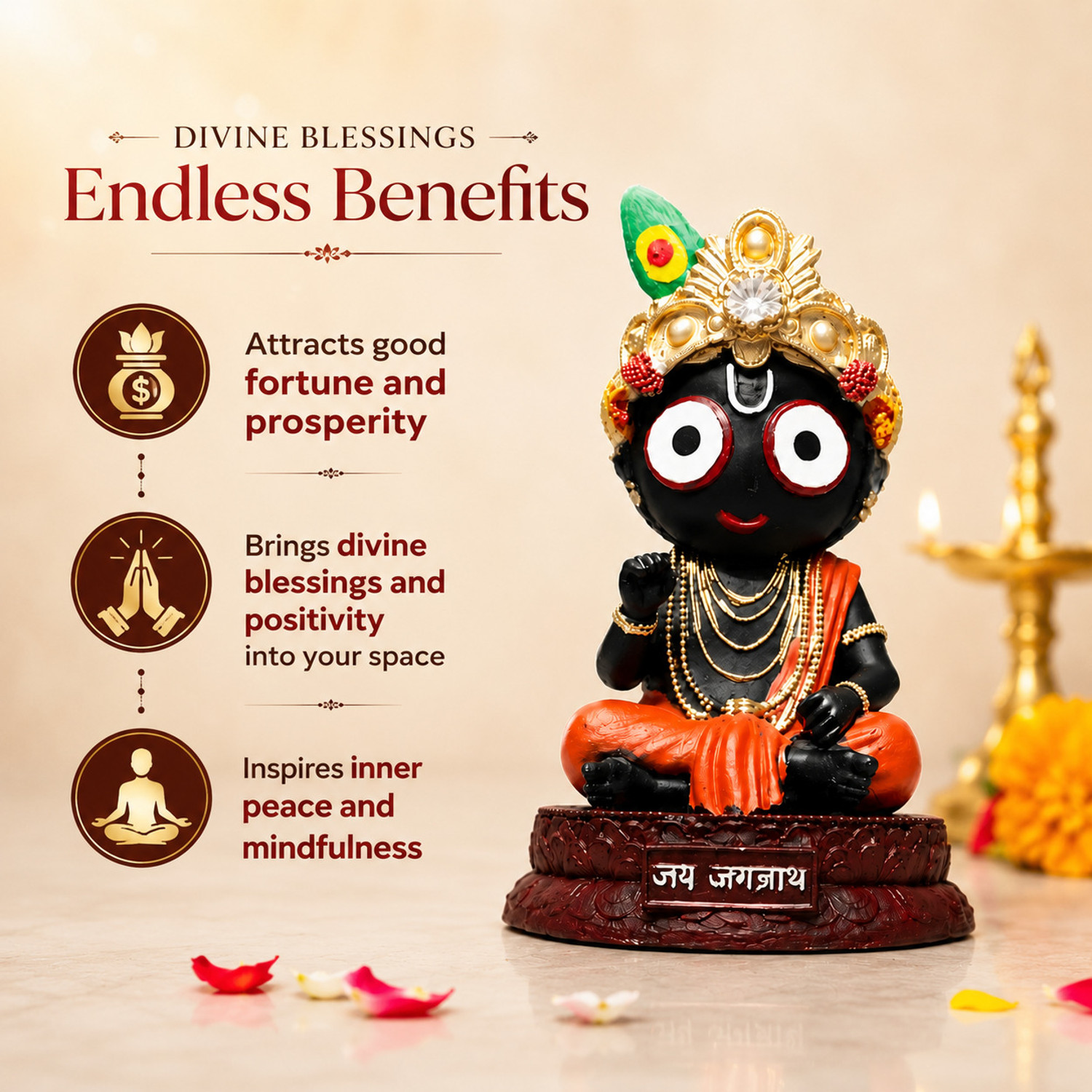 Image of VAMA Siddh Lord Jagannath Idol - Hand Painted Jagganath Idol for Temple, Car & Office Decorative Showpiece - 13 cm