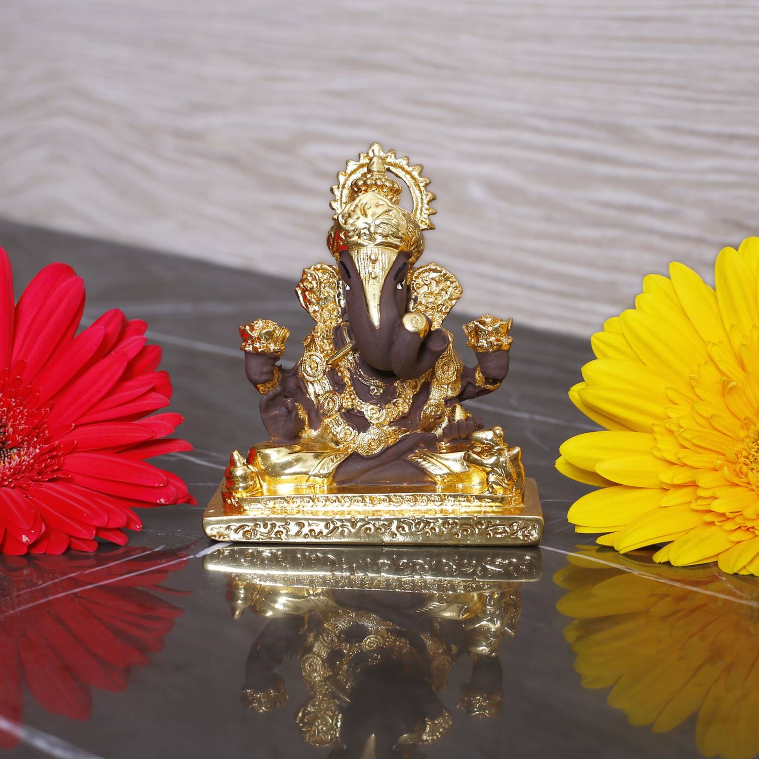 Neodrift Ganesh Idol for Home Temple ( 24kt & 999 Silver Plated) Decorative Showpiece - 8.5 cm