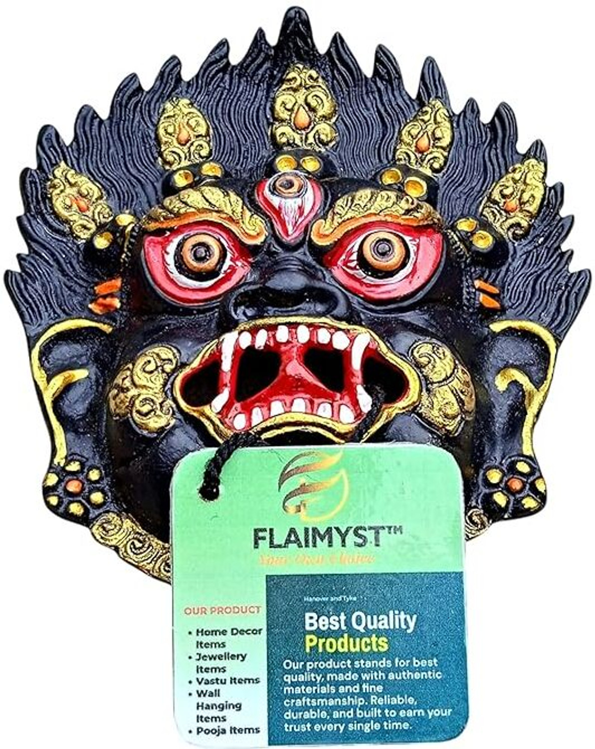 Image of FLAIMYST kirtimukha for Home | Kirtimukha Vastu Raksha Kavach Decorative Showpiece - 14 cm (Aluminium, Black)