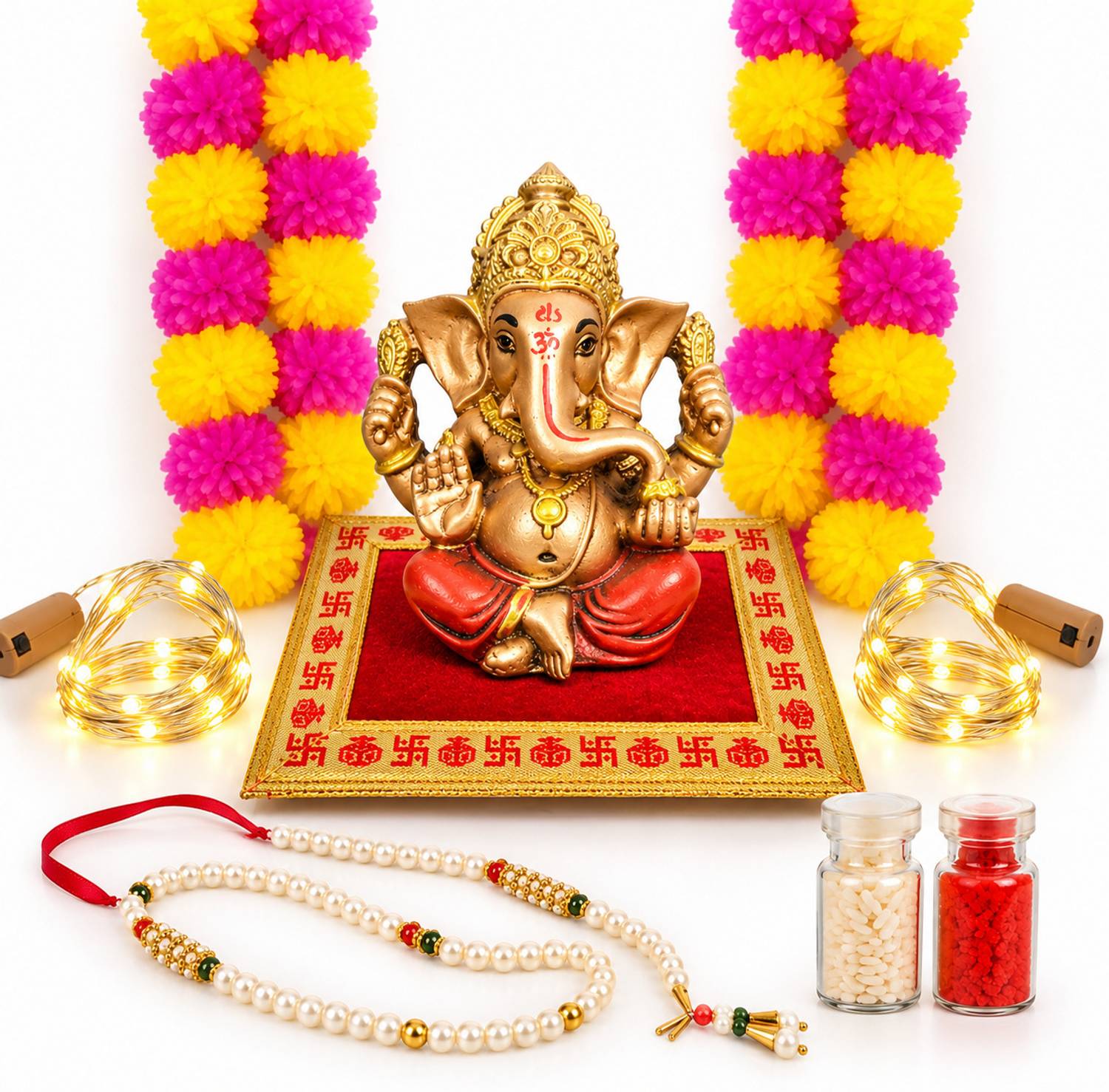YC GIFTS Ganpati Idol with Decoration Combo for Ganesh Chaturthi Decorative Showpiece - 12 cm