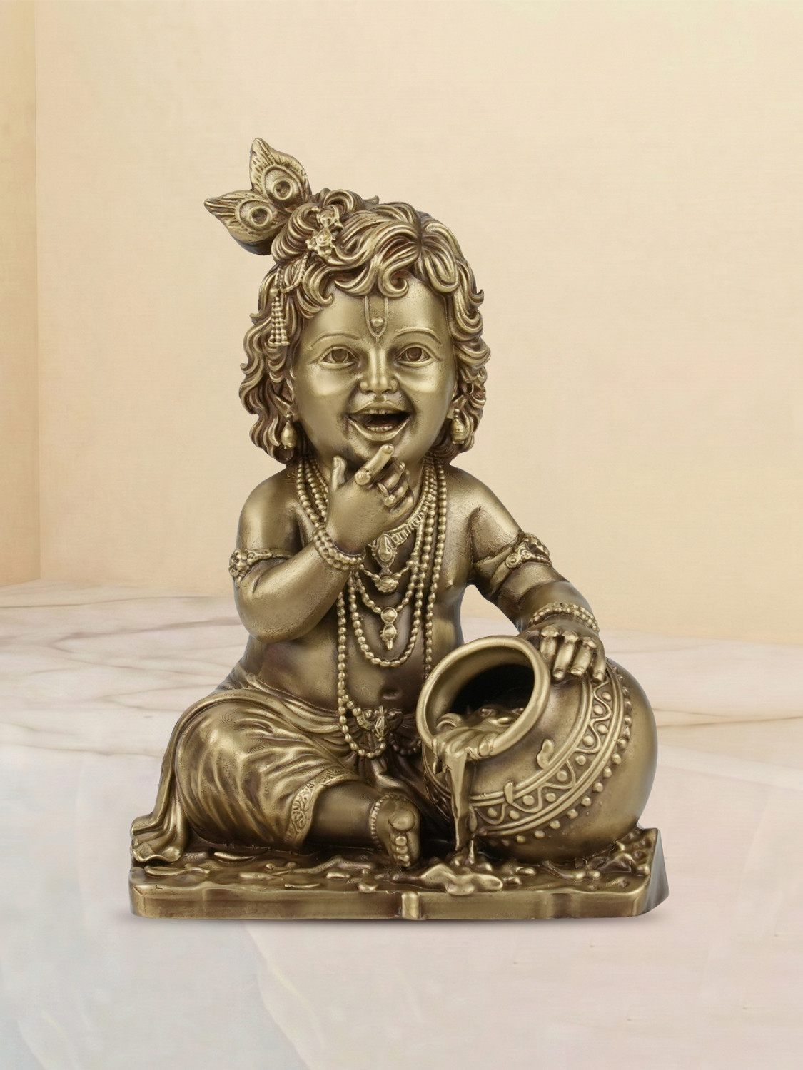 Image of SHILPKALA 2.3 Inch Makhan Chor Brass Idol | Brass Krishna Murti for Home Temple & Gift Decorative Showpiece - 6 cm