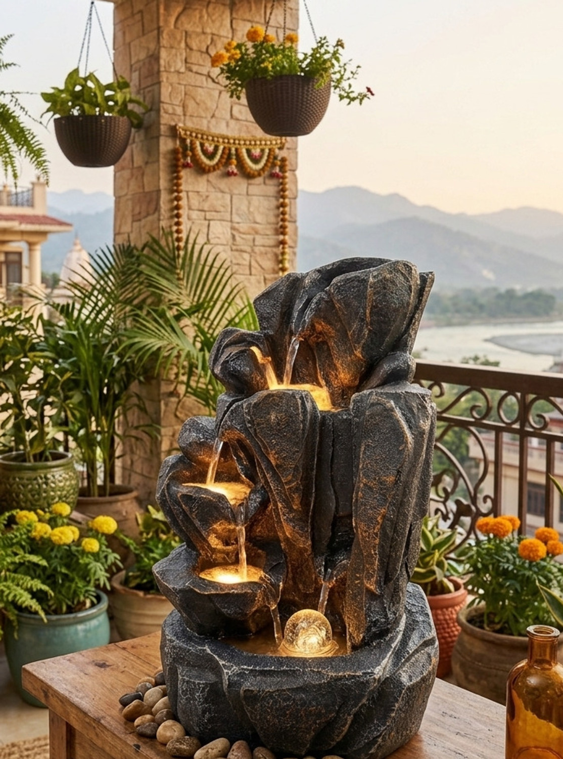 Image of SriMaa Ventures Premium Mountain Waterfall Fountain Indoor Outdoor Decorative Showpiece Decorative Showpiece - 42 cm