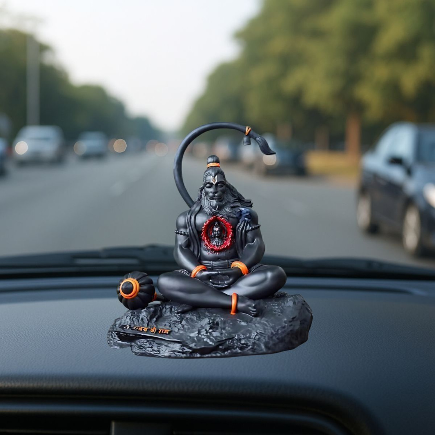 Image of Tiny Shiny Hanuman Ji Meditating Idol for Car Dashboard Pooja Gift Living Room Decorative Showpiece - 7 cm