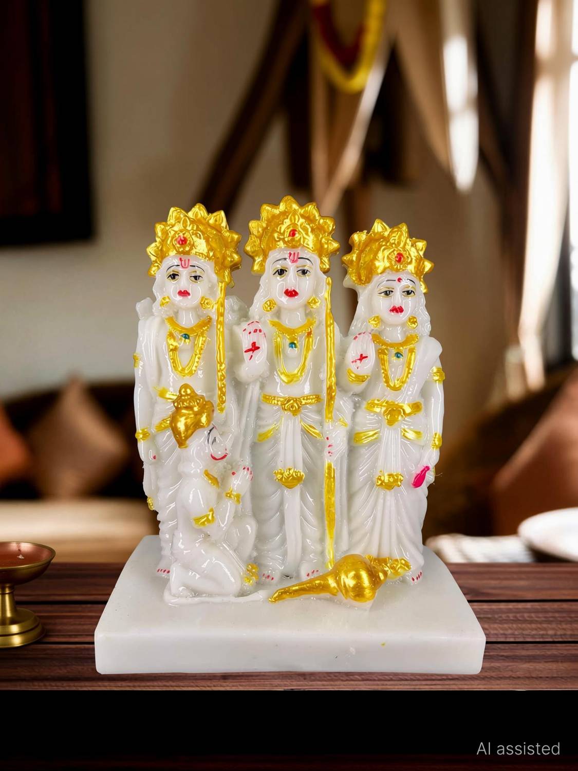 Global Reach Ram Darbar Idol Murti with Shree Ram, Laxman, Sita, and Hanuman Ji for Your Home Decorative Showpiece - 14 cm