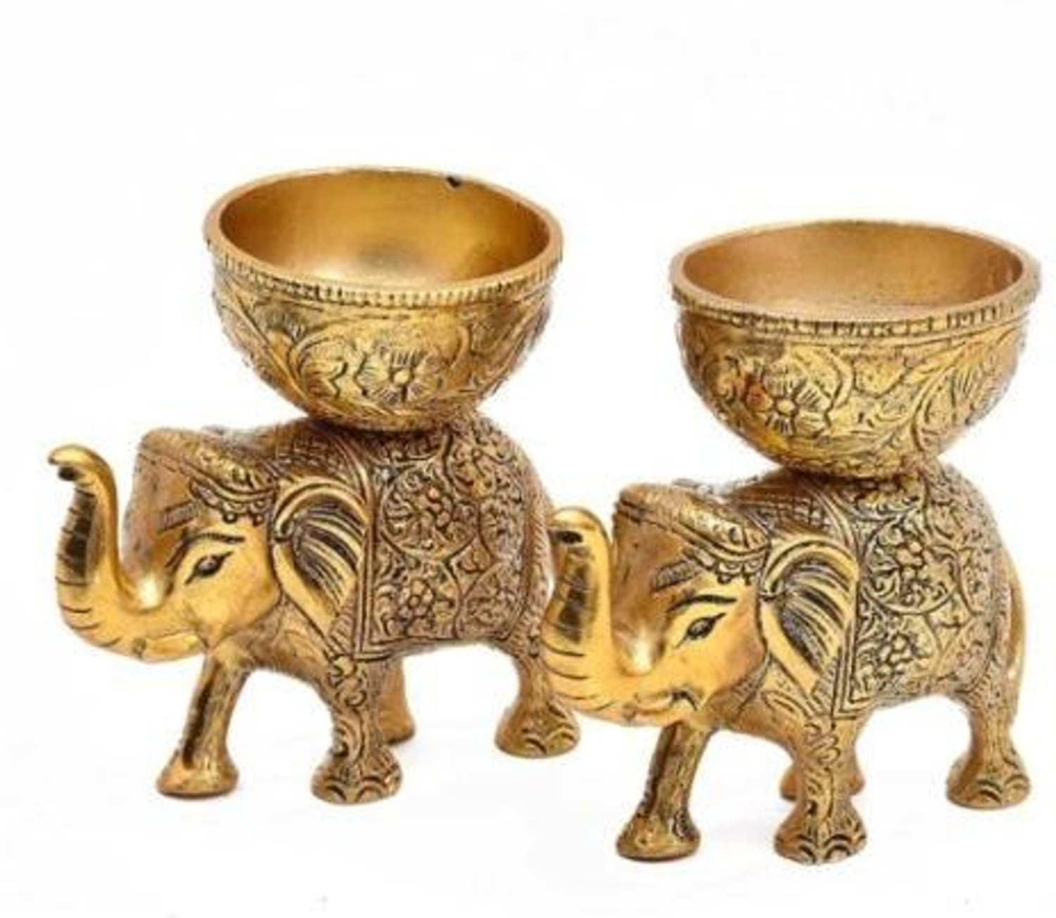Image of Anant Drishti Creations Set of 2 Golden Elephant With Dry Fruit Bowl For Home Decorative Showpiece - 13 cm
