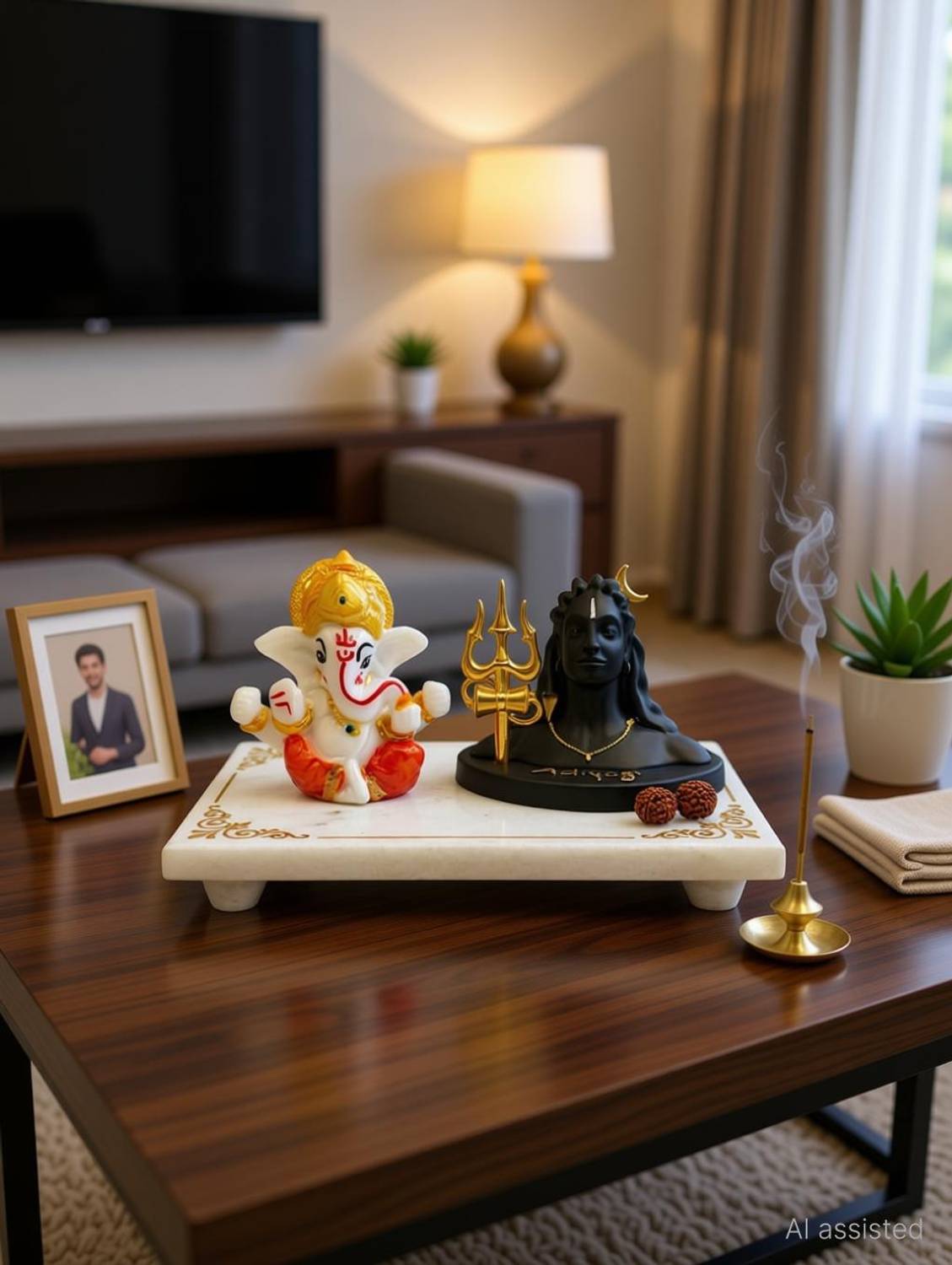 Murtiva decor Ganesha & Shiva God Idol Set for Car Dashboard Statue Home Decor Gift Showpiece Decorative Showpiece - 7.5 cm