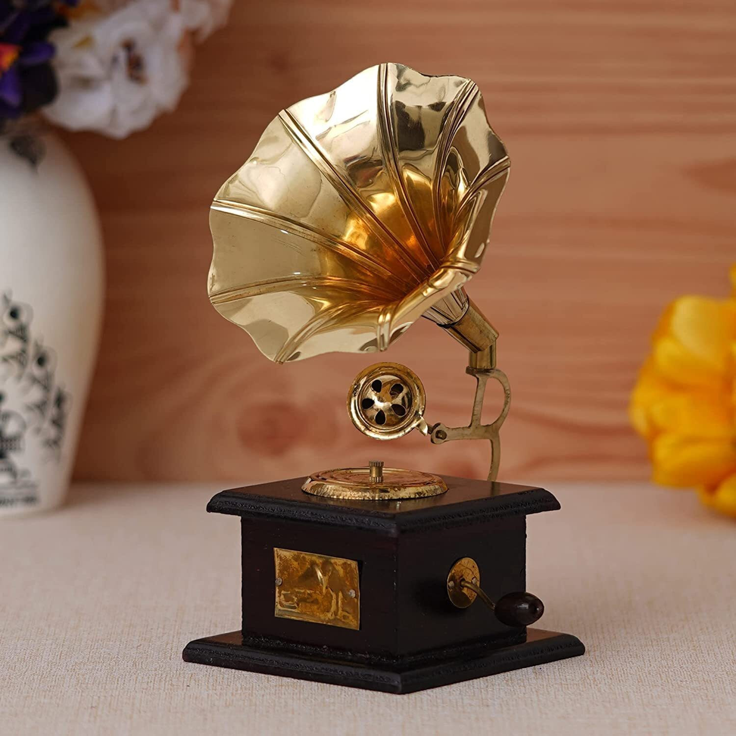 Image of JaipurCrafts Rajasthani Vintage Brass Musical Dummy Brass Gramophone Showpiece for Home Decor Decorative Showpiece - 23 cm