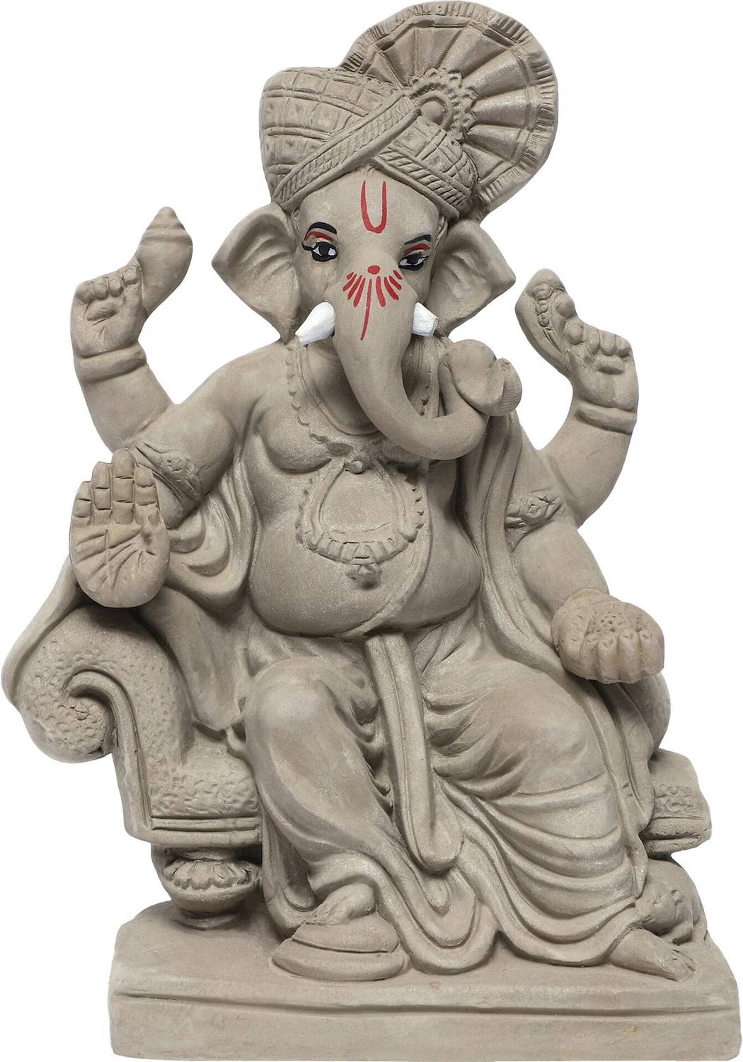 KSI Eco-Friendly 8.6 Inch Lalbagh Ganesh Idol | Water Soluble | Unpainted Murti Decorative Showpiece  -  22 cm