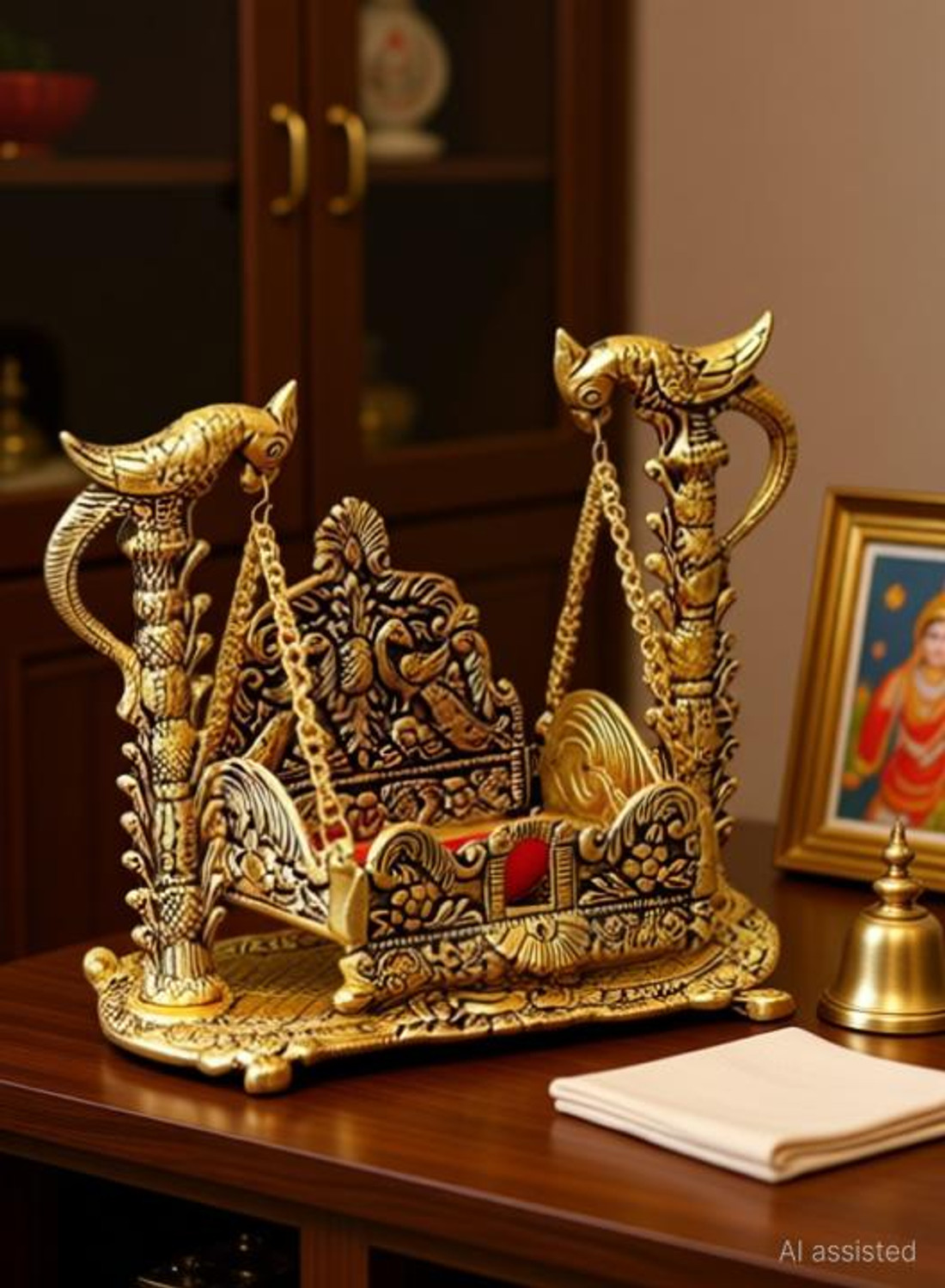 Image of shri krishna handicraft Metal Laddu gopal Jhula, size for 1no. Krishna Decorative Showpiece - 17 cm