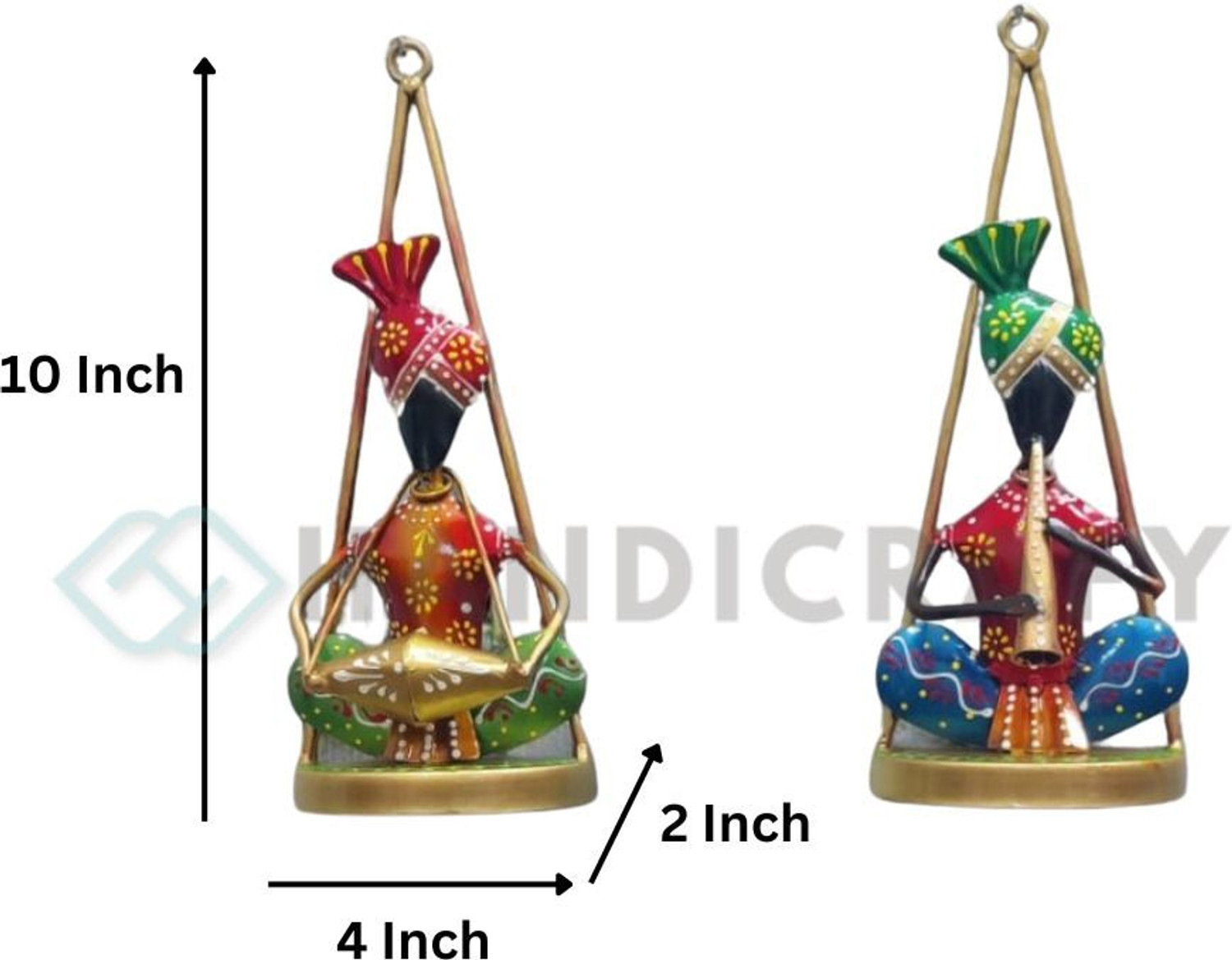 Image of Handicrafy Metal Rajasthani Hanging Musician Pair Decorative Showpiece - 25 cm