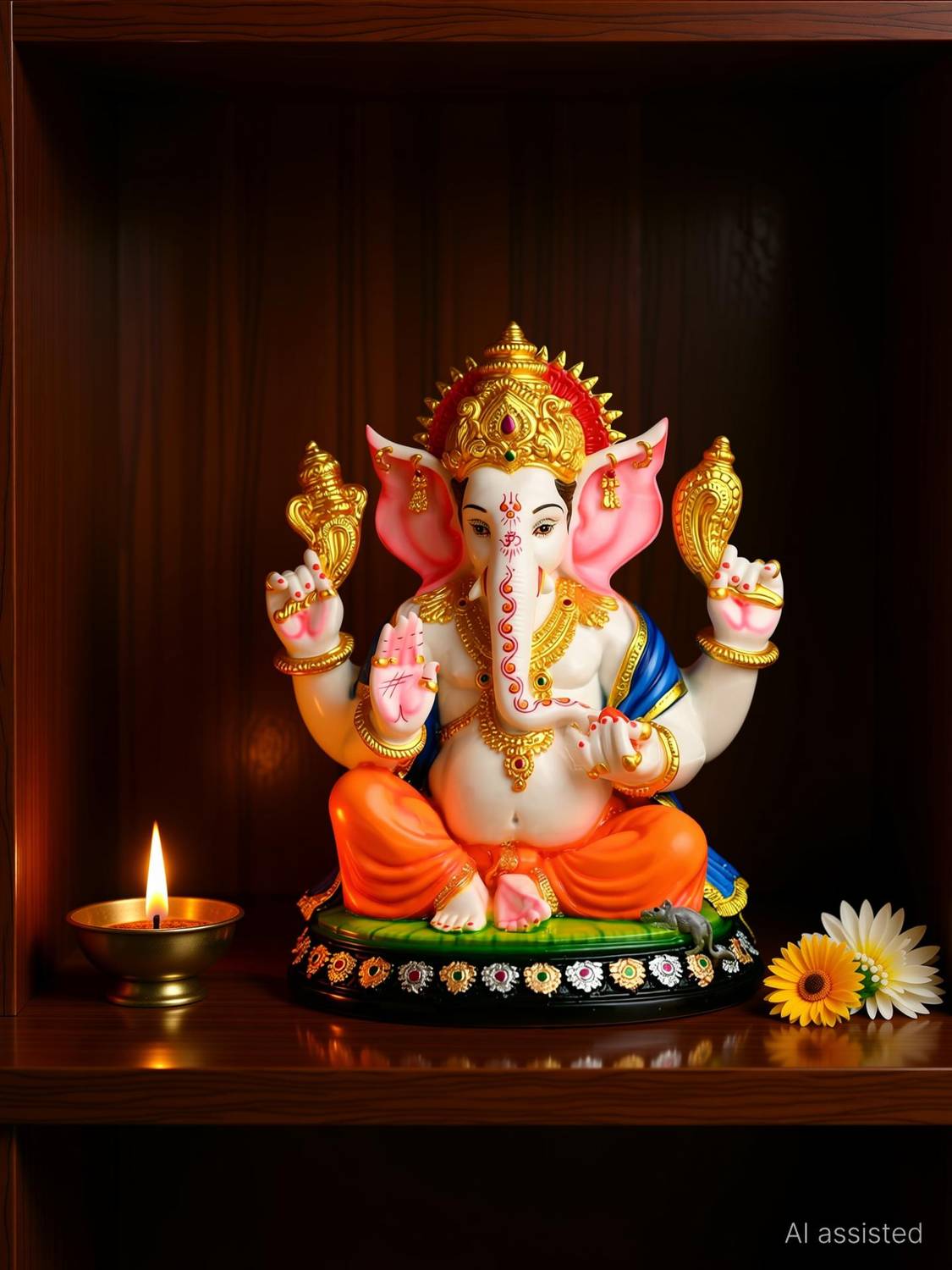 SWAYAM DECOR Polyresin Marble Ganesh Idol, Vinayaka Statue for Home Décor (12 Inches) Decorative Showpiece - 17 cm