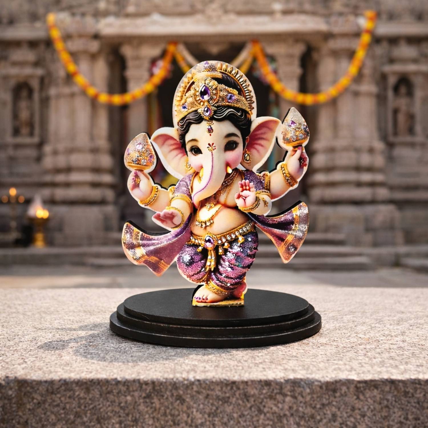 Adiguru Dancing Ganpati MDF Cutout Idol for Car Dashboard & Desk Decor Decorative Showpiece  -  10 cm