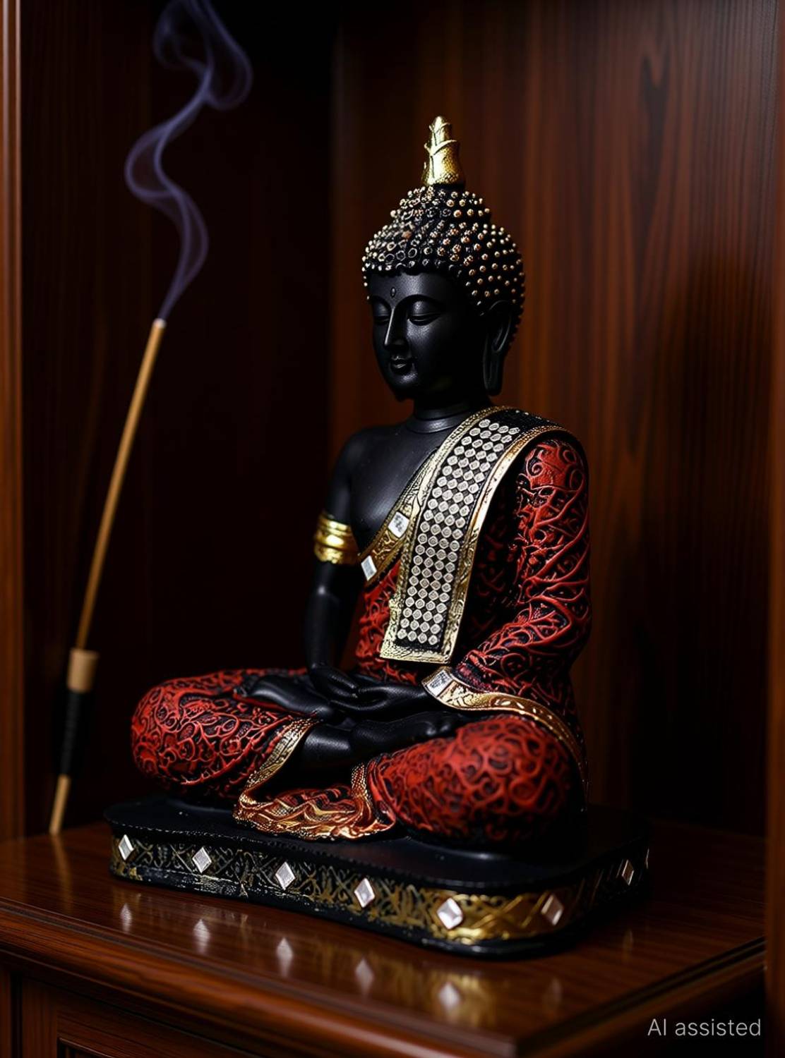 AELANA GRAPHY Polyresin Sitting Buddha Idol Statue Showpiece for Home Decor Decorative Showpiece - 24 cm