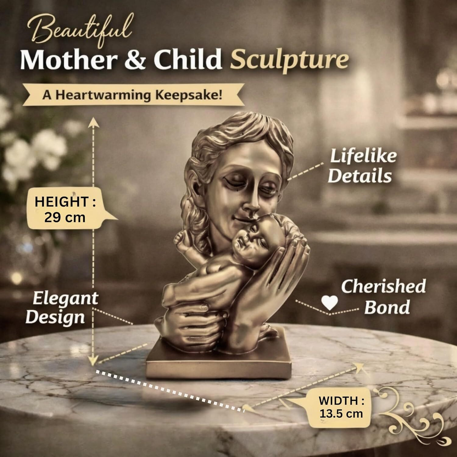 Image of Mind Circus Mother & Baby Love Statue Showpiece | Mother Holding Decorative Showpiece - 10 cm