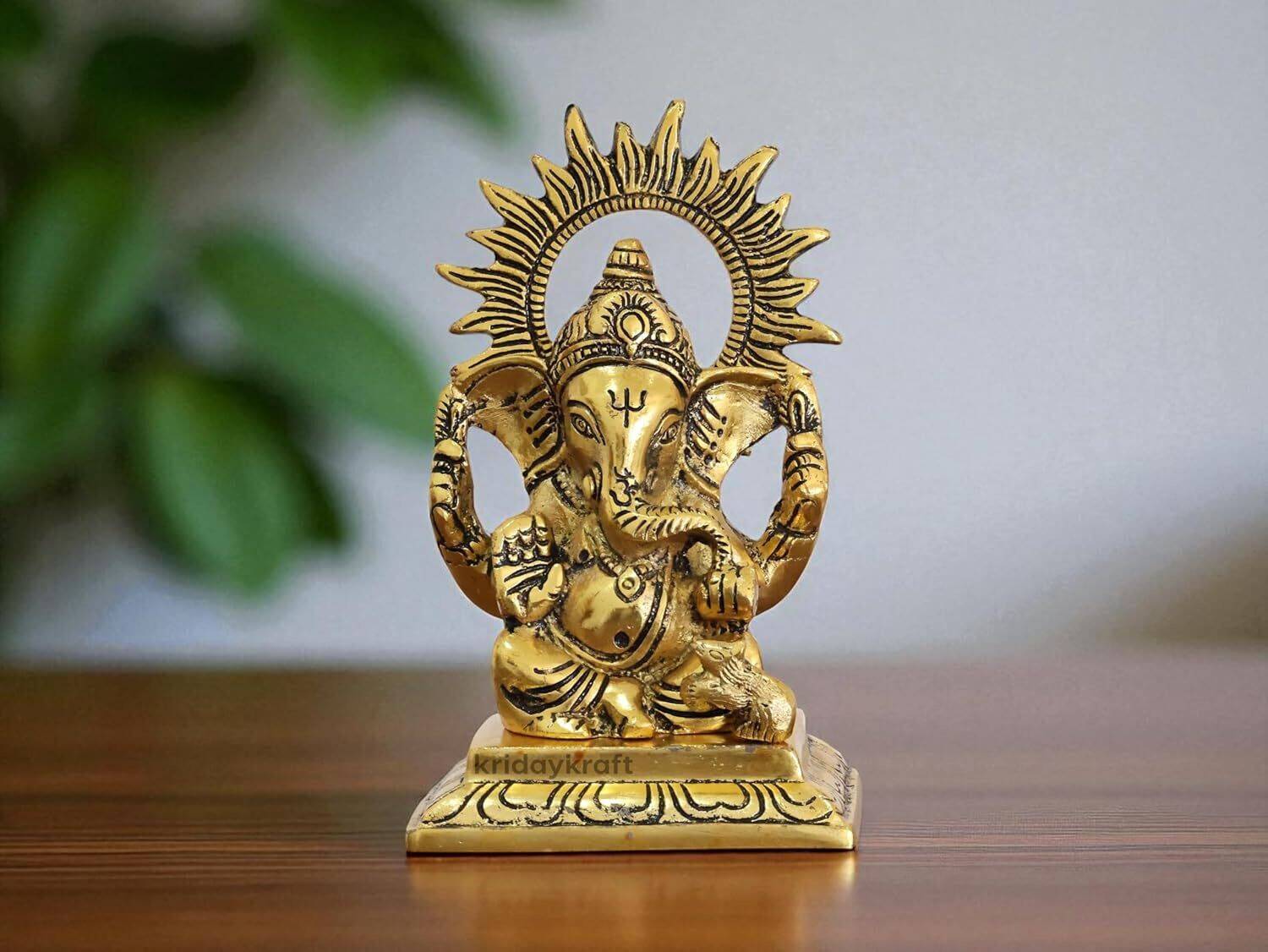 KridayKraft Ganesha Idol Golden Metal 15 cm Decorative Murti Decorative Showpiece - 15 cm