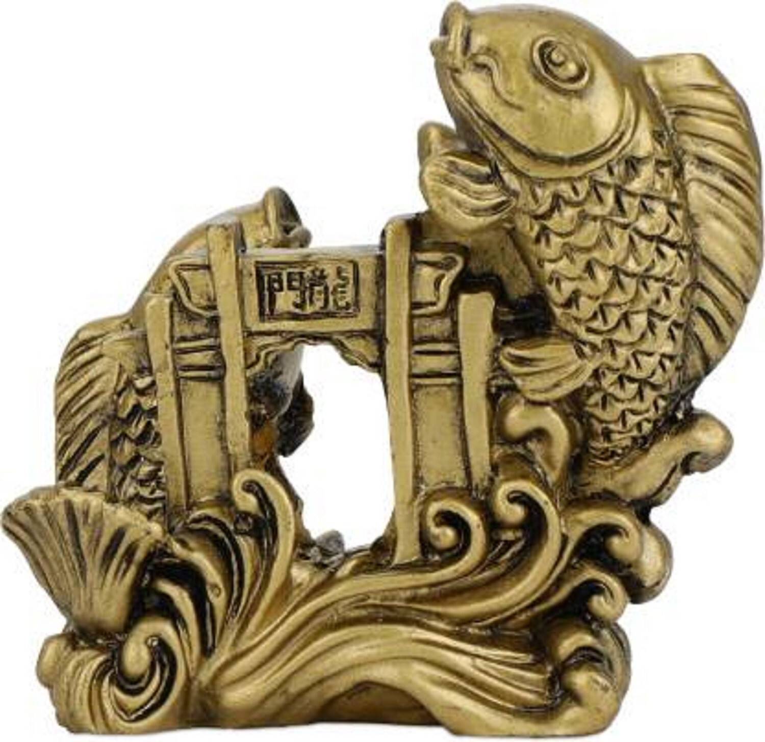 ASTRUMS vastu/fengshui double fish for health wealth Decorative Showpiece - 8.3 cm (Polyresin, Gold) Decorative Showpiece - 8 cm