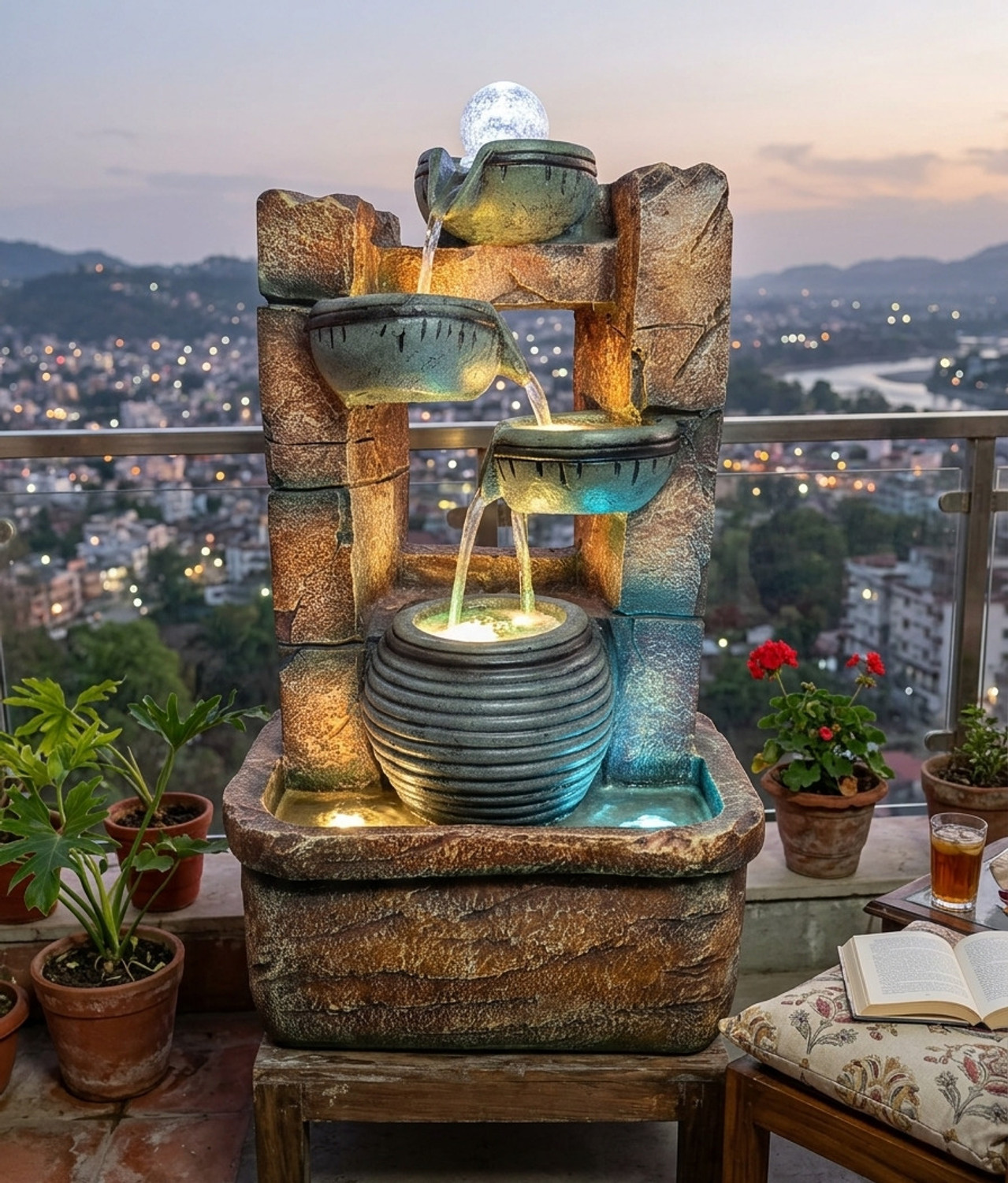Image of SriMaa Ventures 18 Inch LED Multi-Tier Cascading Water Fountain Decorative Waterfall Showpiece Decorative Showpiece - 46 cm