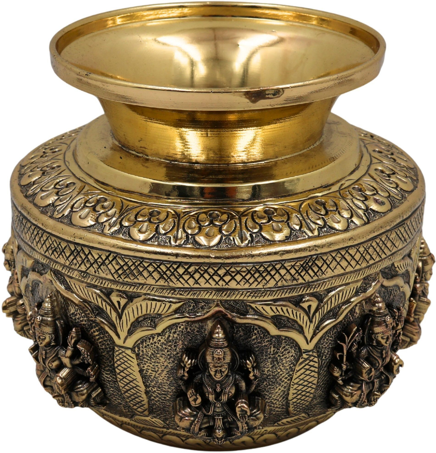 Image of Bhunes Brass Asta Lakshmi Kalash Lotiya Pooja Decor Brass 13 cm Decorative Showpiece - 13 cm