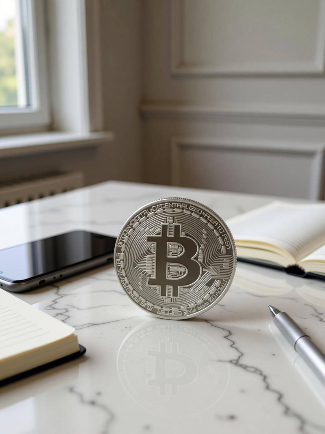 Craftbia Bitcoin Coin Silver Plated Decorative Showpiece - 4 cm - Image 2