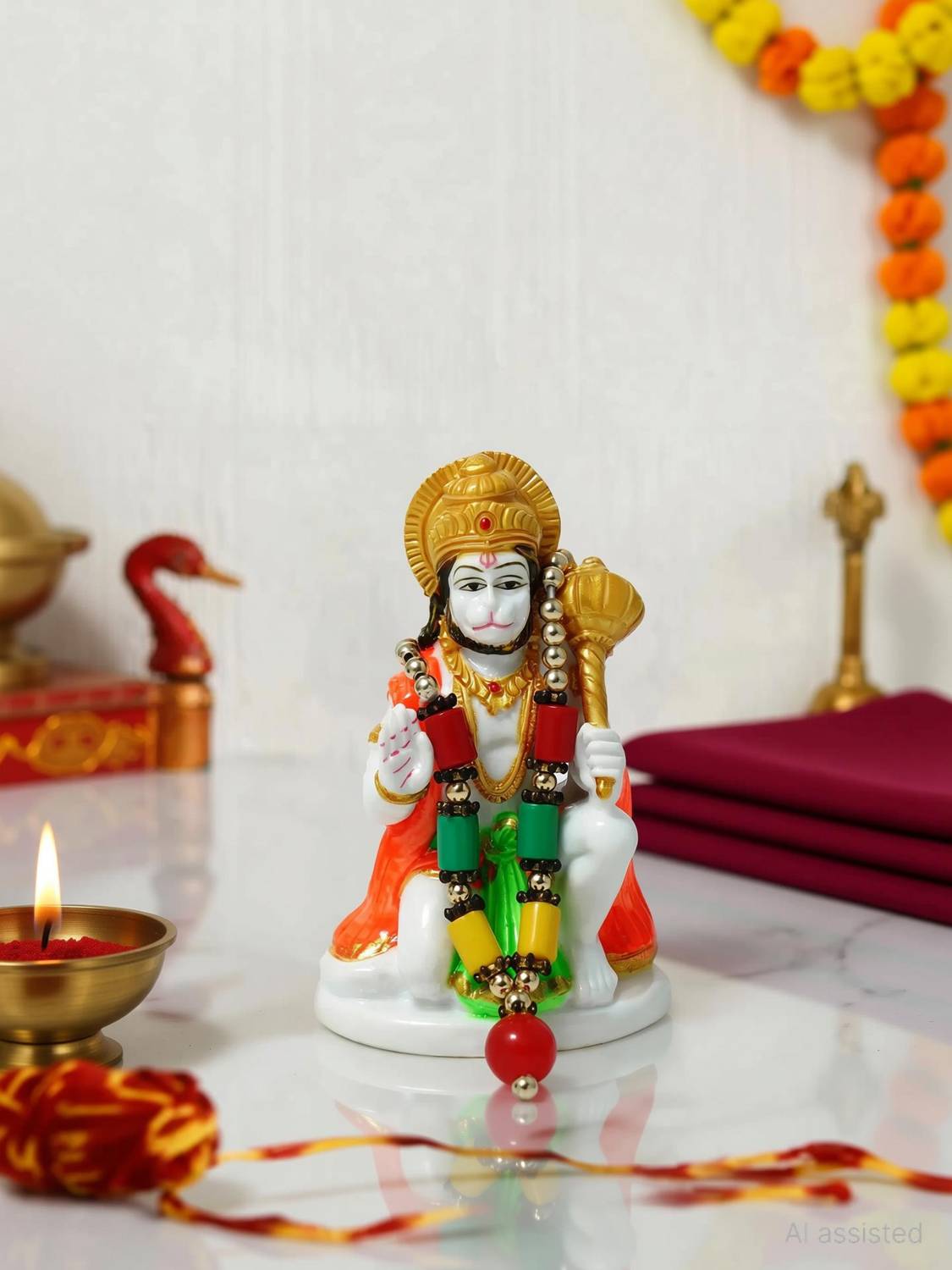 AVG ARTISTRY Sitting Hanuman Ji Idol Resin Marble Murti Home Puja Mandir Decor Gift Decorative Showpiece - 8 cm