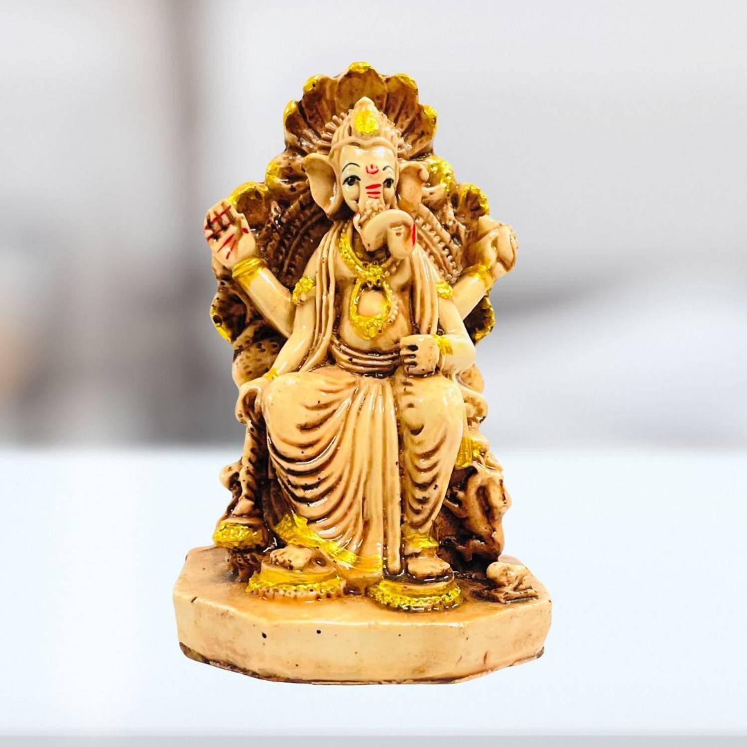 Yashodanandan Ganpati Murti with Sheshnag for Home Pooja Decorative Ganesh Idol Decorative Showpiece - 13 cm
