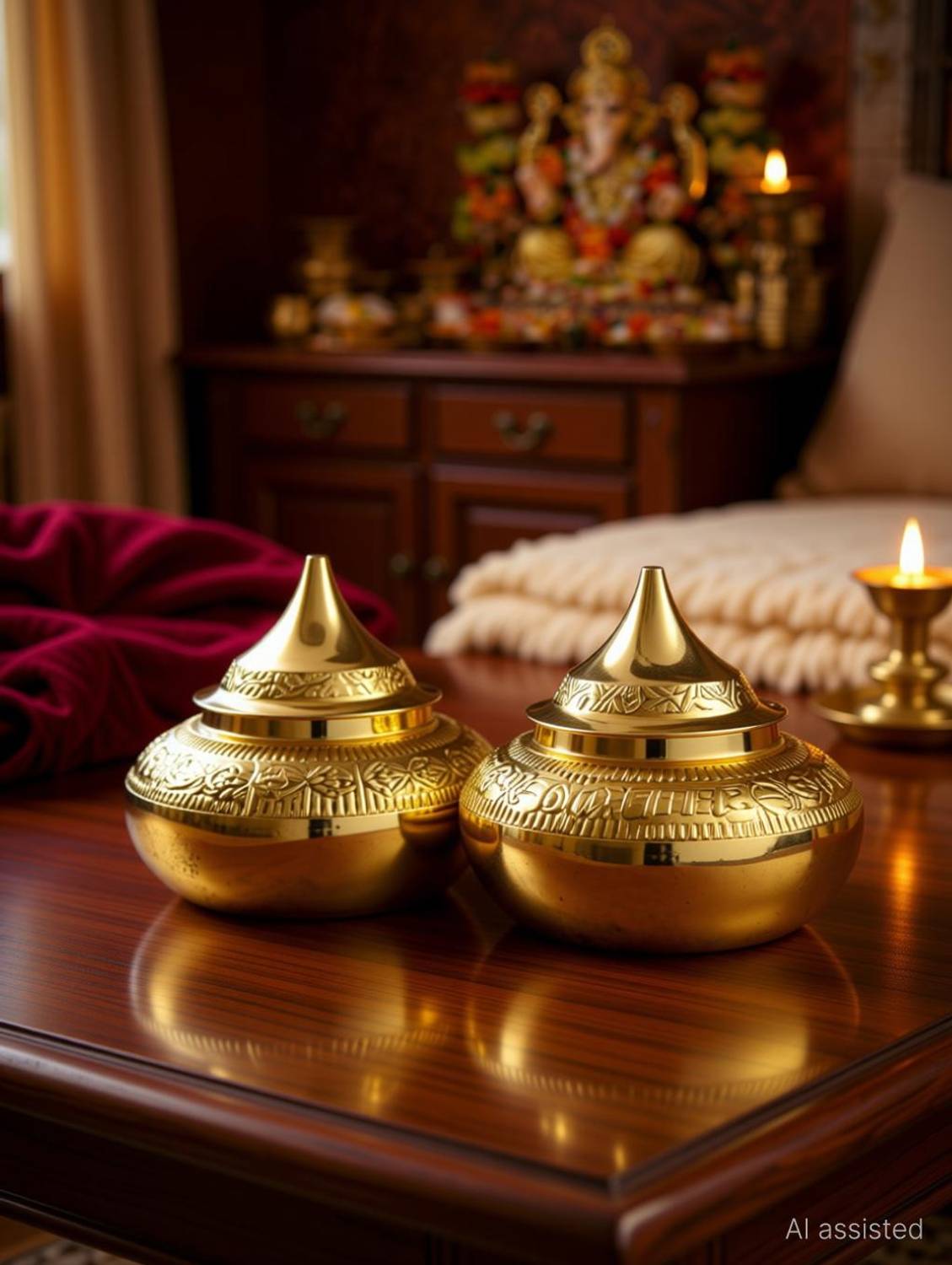 ANYRA'S TROVE Pure Brass Sindoor Dabba Haldi Kumkuma Box Chandan Dibbi(Height 5.5 cm)Set of 2 Decorative Showpiece - 5.5 cm