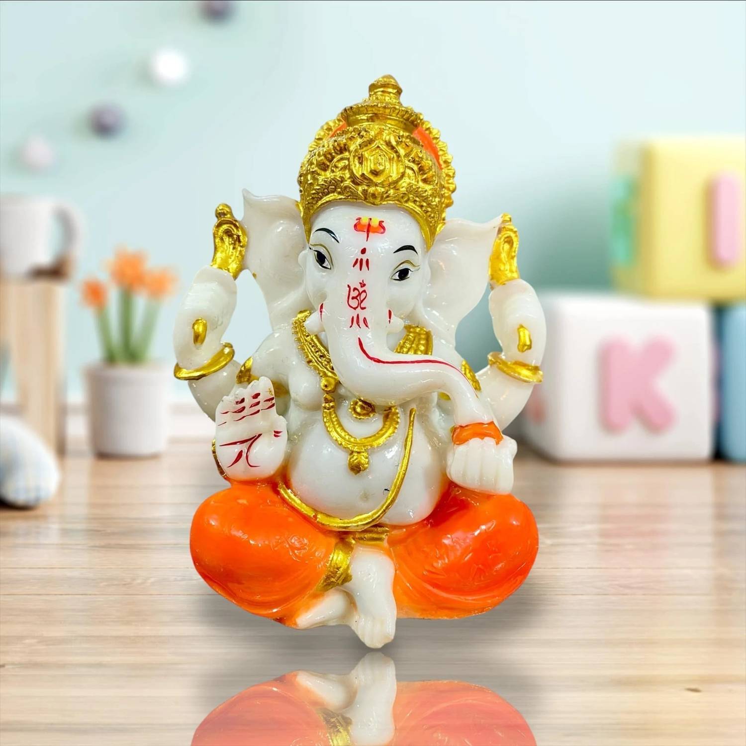 AAPKADECOR Ganesh Statue Murti Marble Finish 12Cm Decorative Showpiece - 15.24 cm