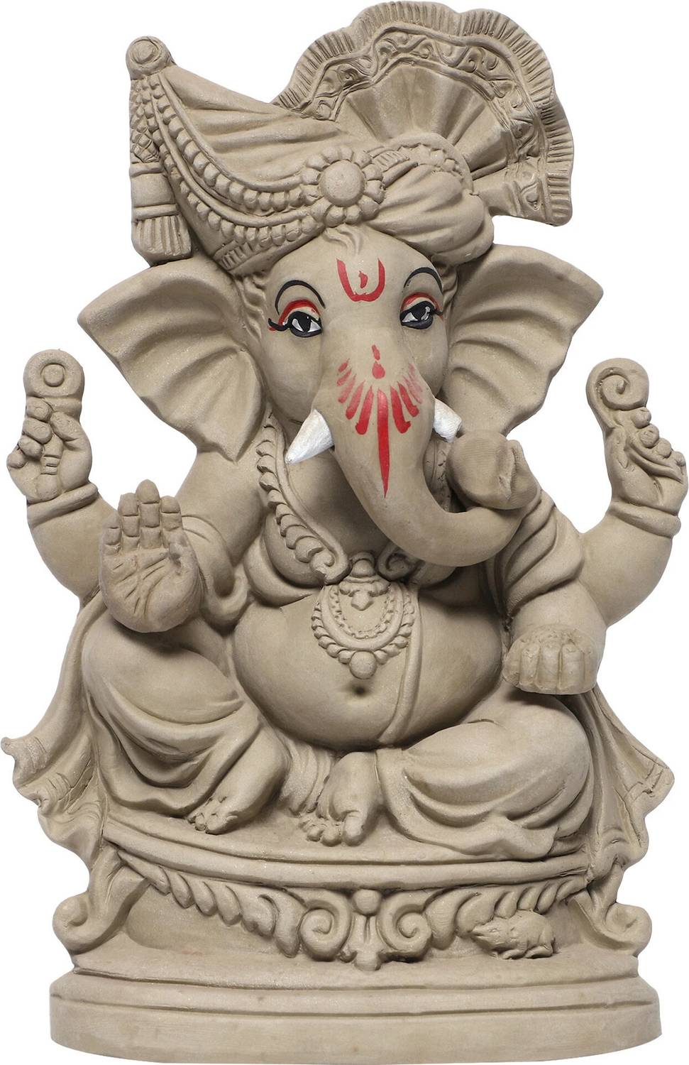 KSI Eco-Friendly 8.6 Inch Maratha Pagdi Ganesh Idol | Water Soluble|Unpainted Murti Decorative Showpiece  -  22 cm