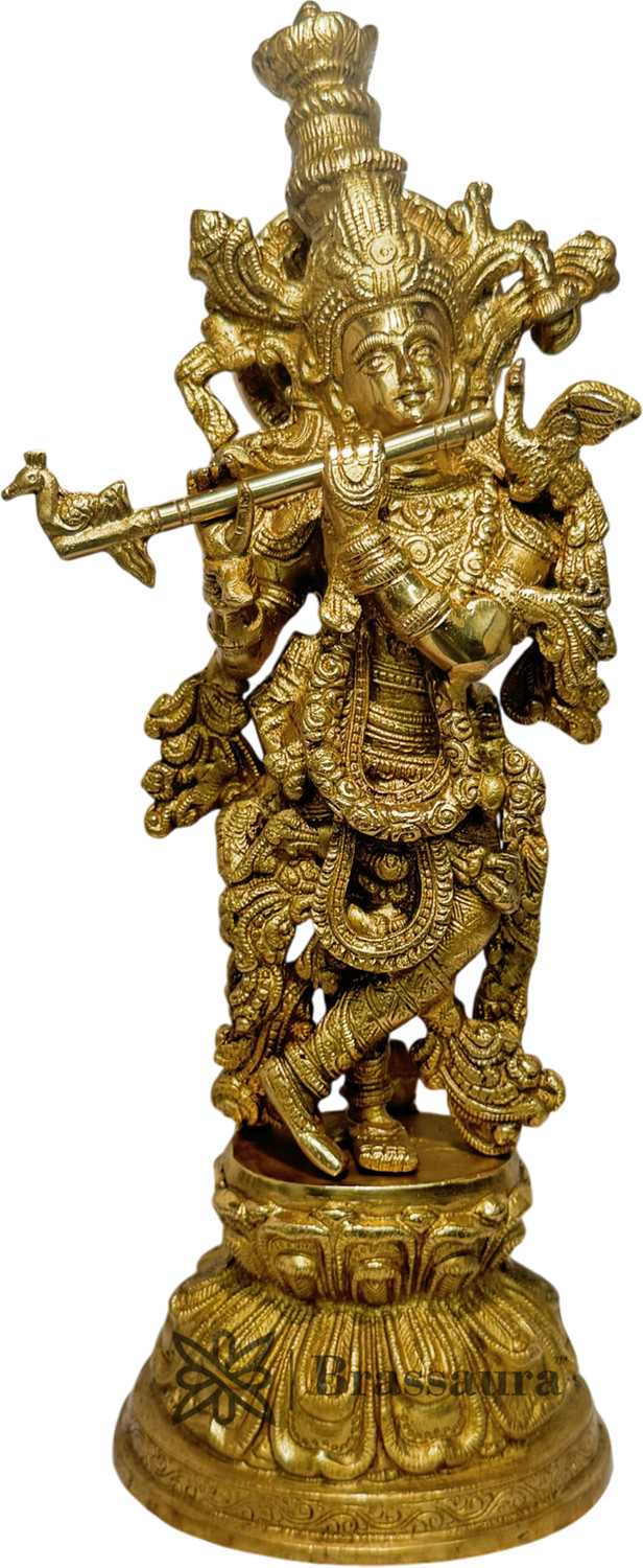Image of BrassAura lord Murli Manohar Krishna Brass Statue Murti 4.7 Kg Decorative Showpiece - 38.1 cm
