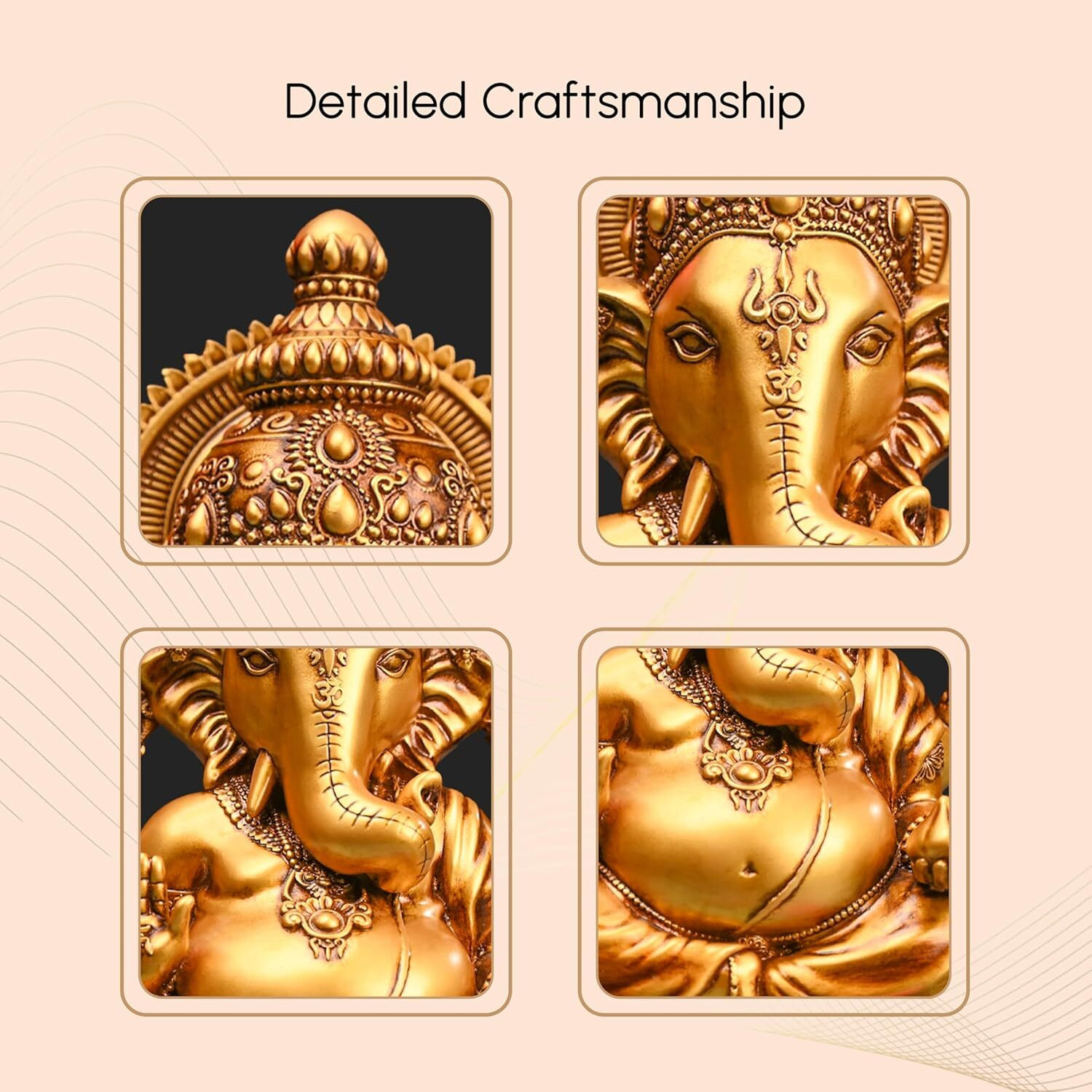 Image of The Divine Tales Vighnaharta Ganesh Idol for Car Dashboard Ganpati Murti Vinayaka Statue for Home Decorative Showpiece - 8.9 cm (Polyresin, Gold)