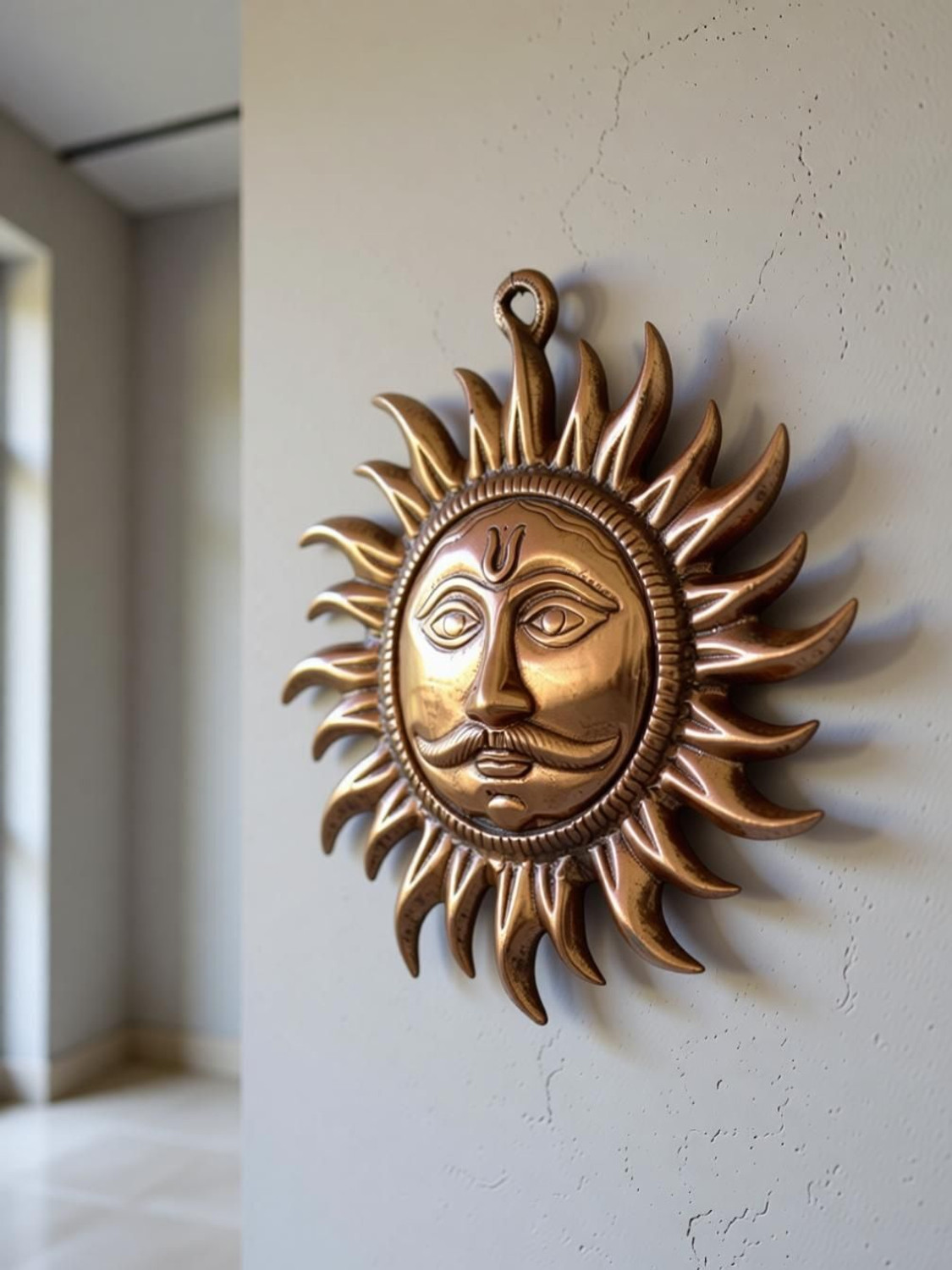 Image of Vaasturemedy Metal Copper Sun Face God Wall Hanging for Home Vastu || Shri Surya Narayan Decorative Showpiece - 15 cm