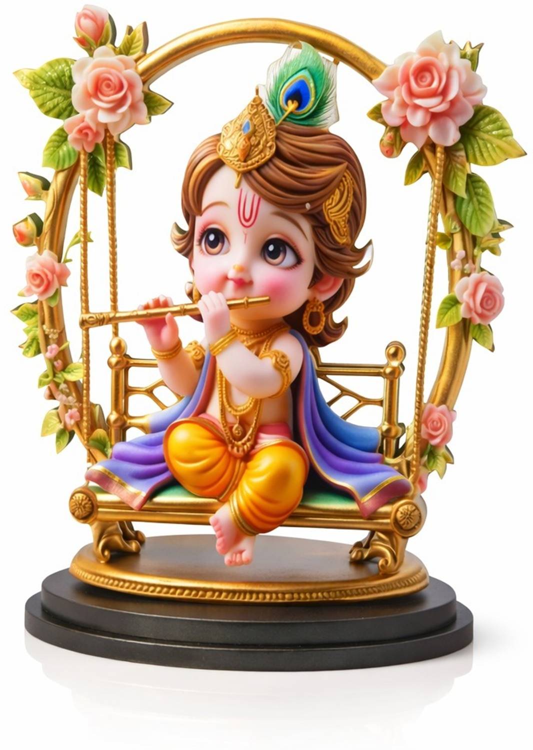 Adiguru Krishna Jhula MDF Statue for Office Desk, Car & Home Decor Decorative Showpiece - 10 cm
