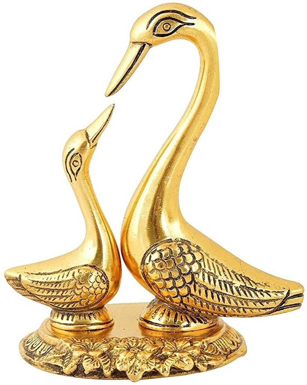 Aanshi shoppe Pair of Brass Like Metal Kissing Duck Decorative Showpiece Decorative Showpiece - 15 cm