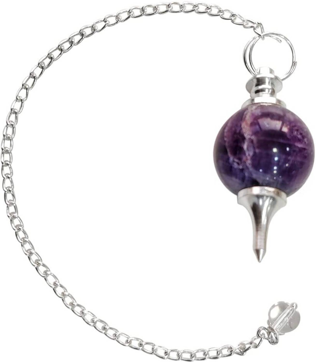 9dzine Amethyst Crystal Dowsing Ball Pendulum with Chain Beads for Reiki Healing Decorative Showpiece - 20 cm
