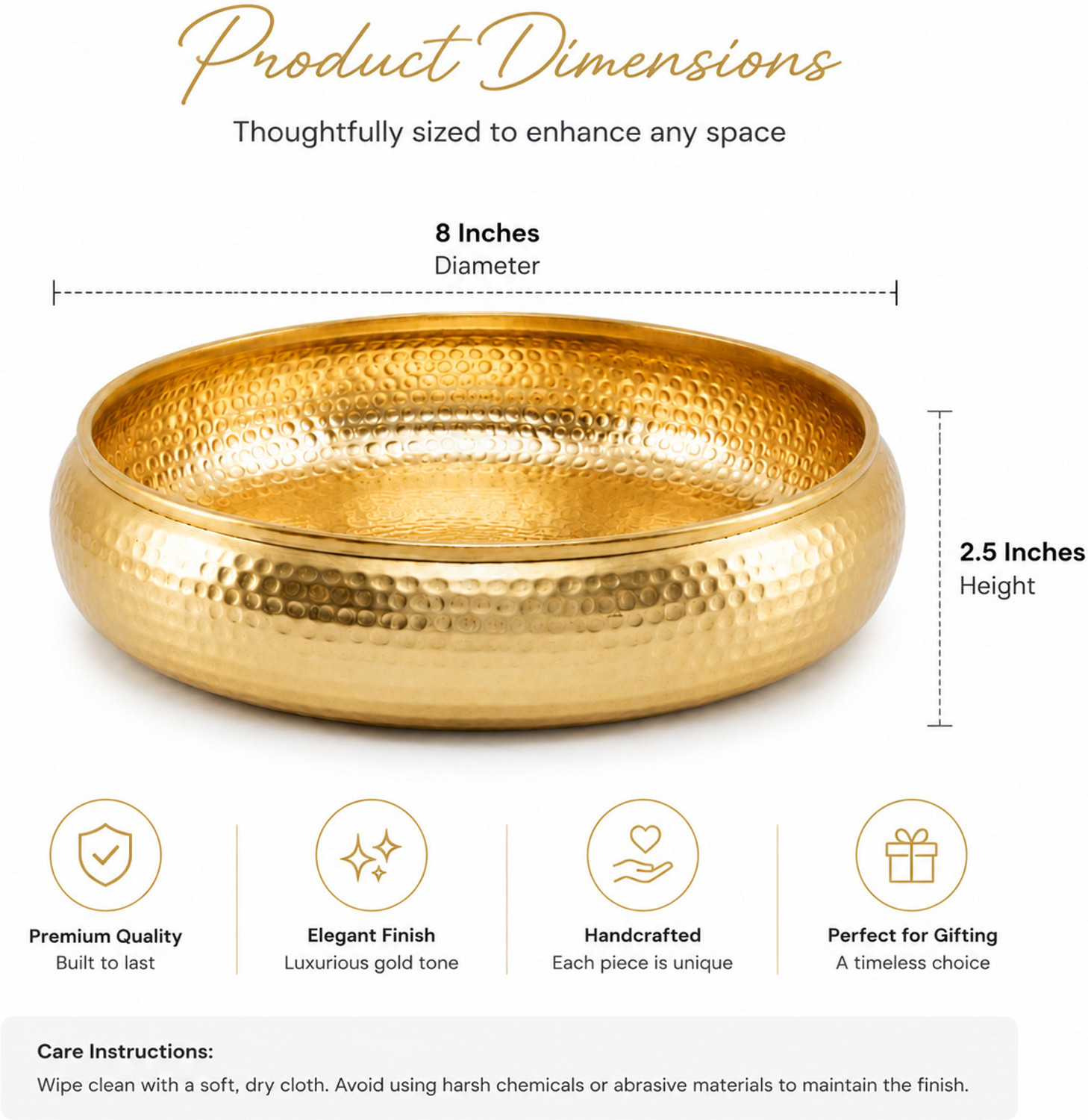 Image of BrassIndustry Handcrafted 8 Inch Hammered Metal Gold Urli Bowl for Decor Decorative Showpiece - 6.35 cm