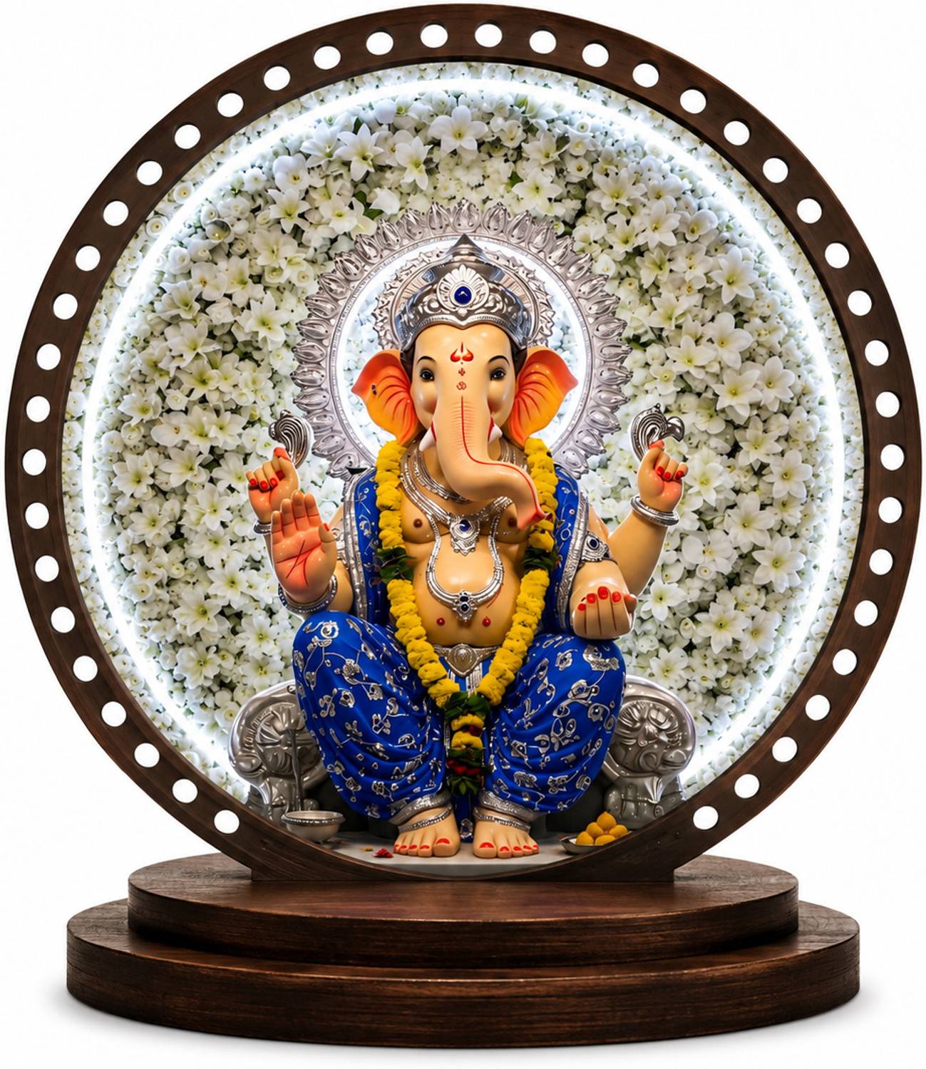Shine Creation Ganesha Wooden Round Table Decor Stand | Premium MDF Decorative Showpiece - 10 cm