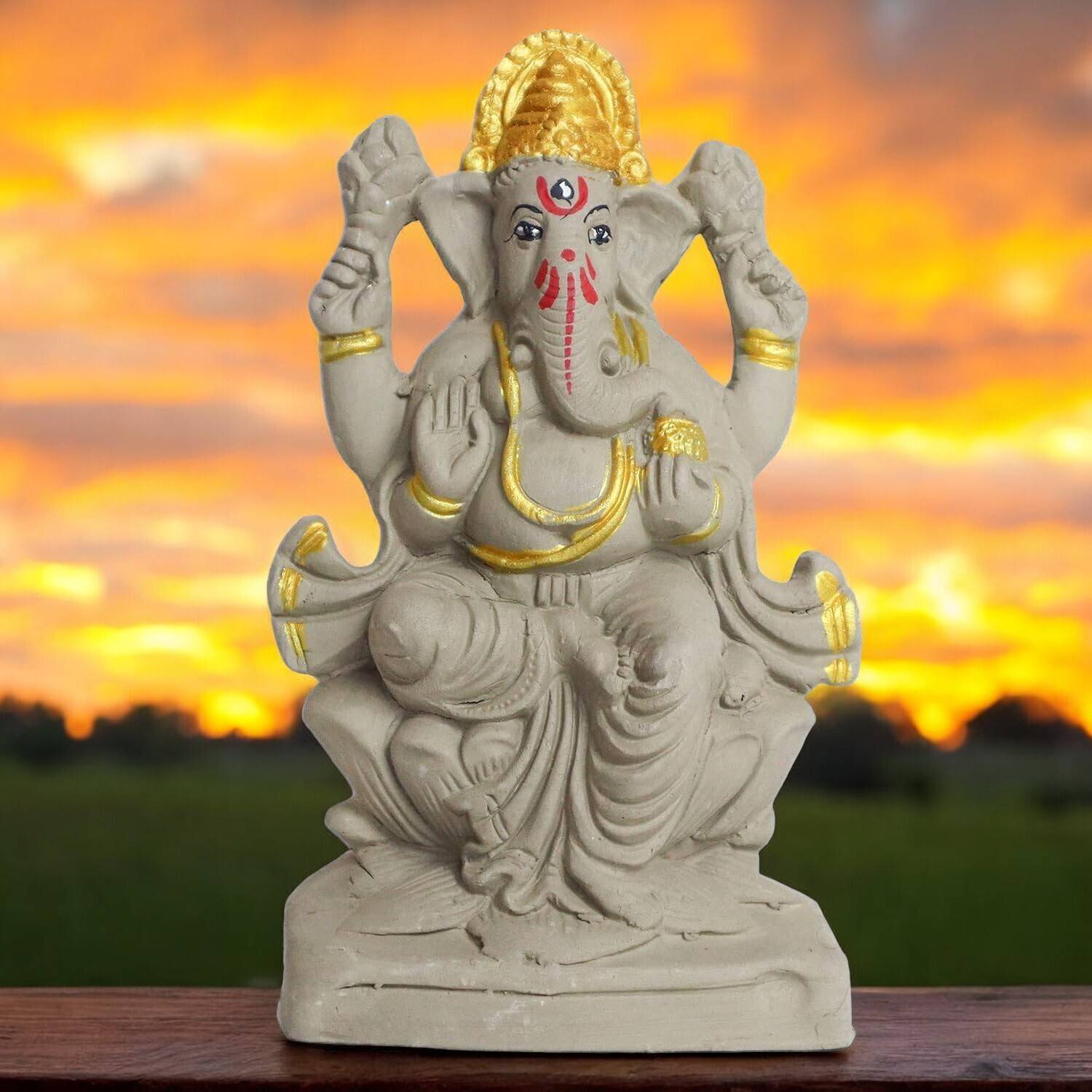 SOMUDEE Eco Friendly Easy Water Desolve Ganesha Clay Idol Size 6.5 Inch Decorative Showpiece  -  16 cm